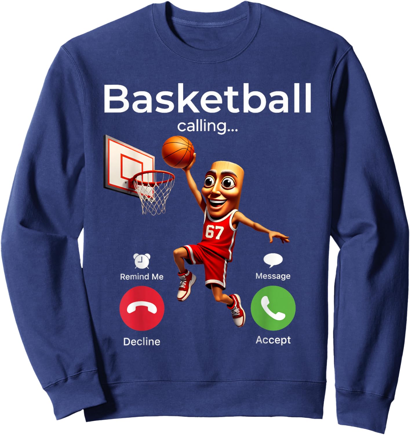 Six Seven Tung Sahur Brainrot Blague Basketball Calling Meme Sweatshirt - Sweatshirt | Navy