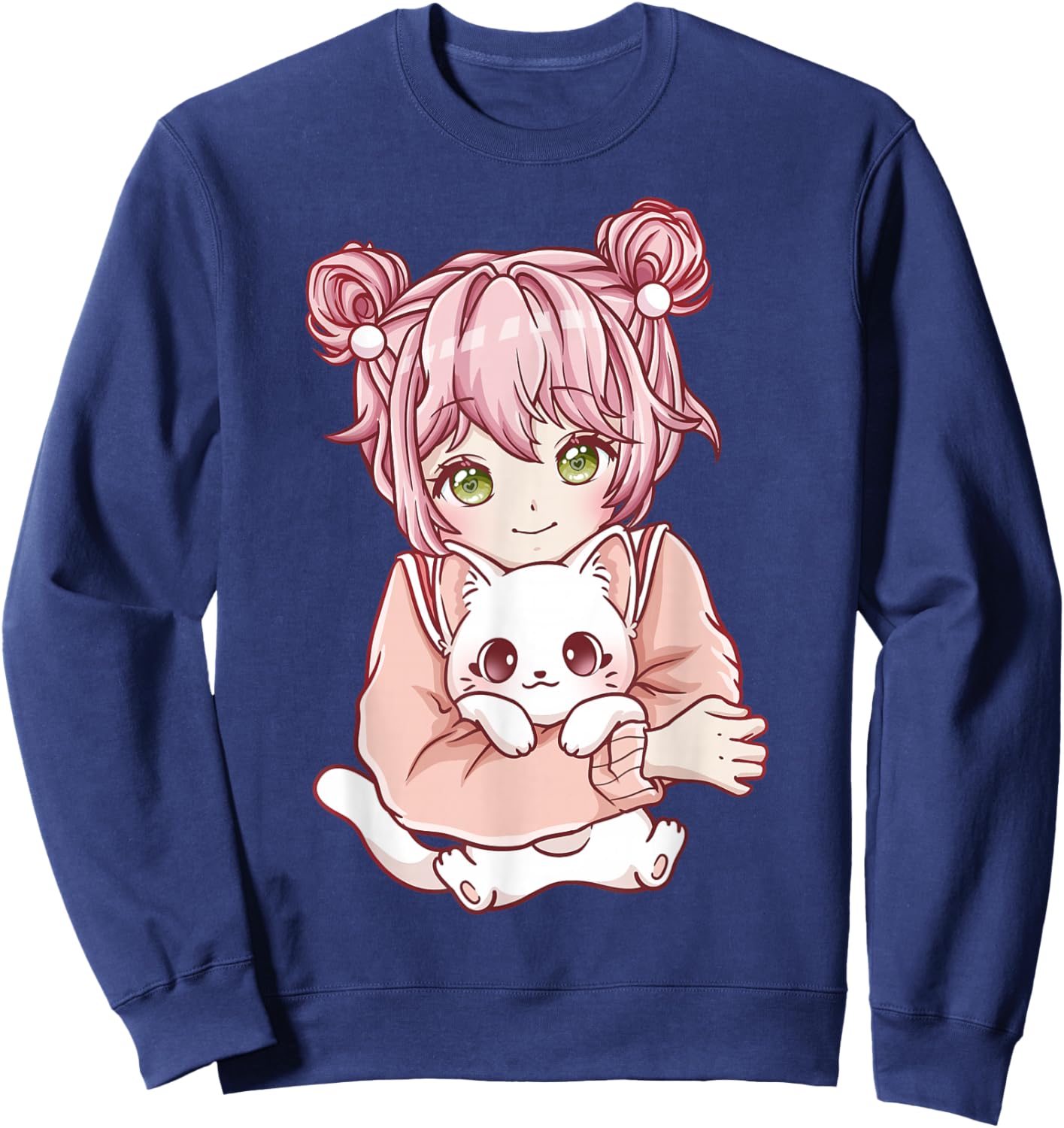 Anime Girl Cat Cats Kawaii Sweatshirt - Sweatshirt | Navy