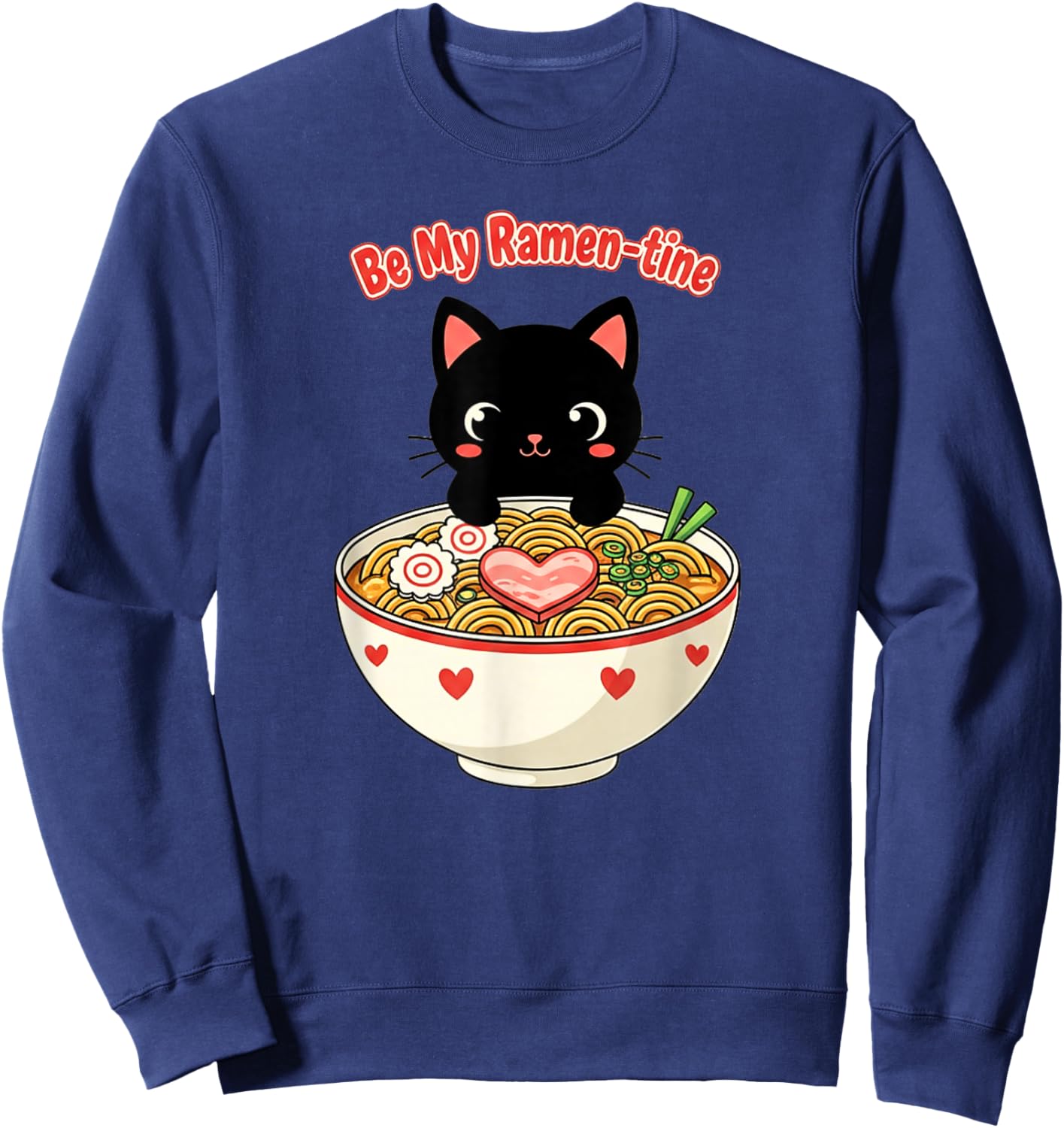Cat Eating Ramen Cute Valentine's Day Japanese Sweatshirt - Sweatshirt | Navy