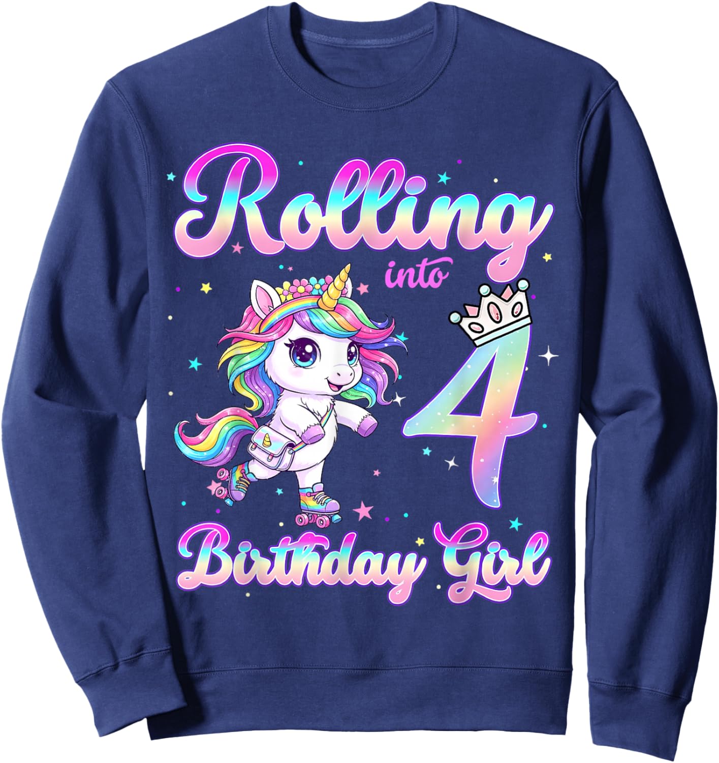 Kids Rolling Into 4 Roller Skating 4th Birthday Unicorn Girl Sweatshirt - Sweatshirt | Navy