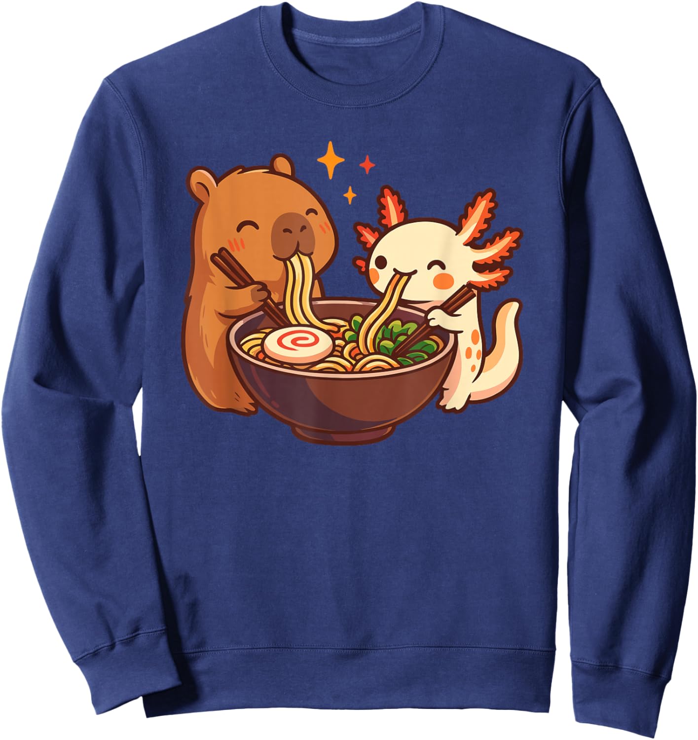 Capybara with Axolotl Eats Noodles Ramen Kawaii Sweatshirt - Sweatshirt | Navy