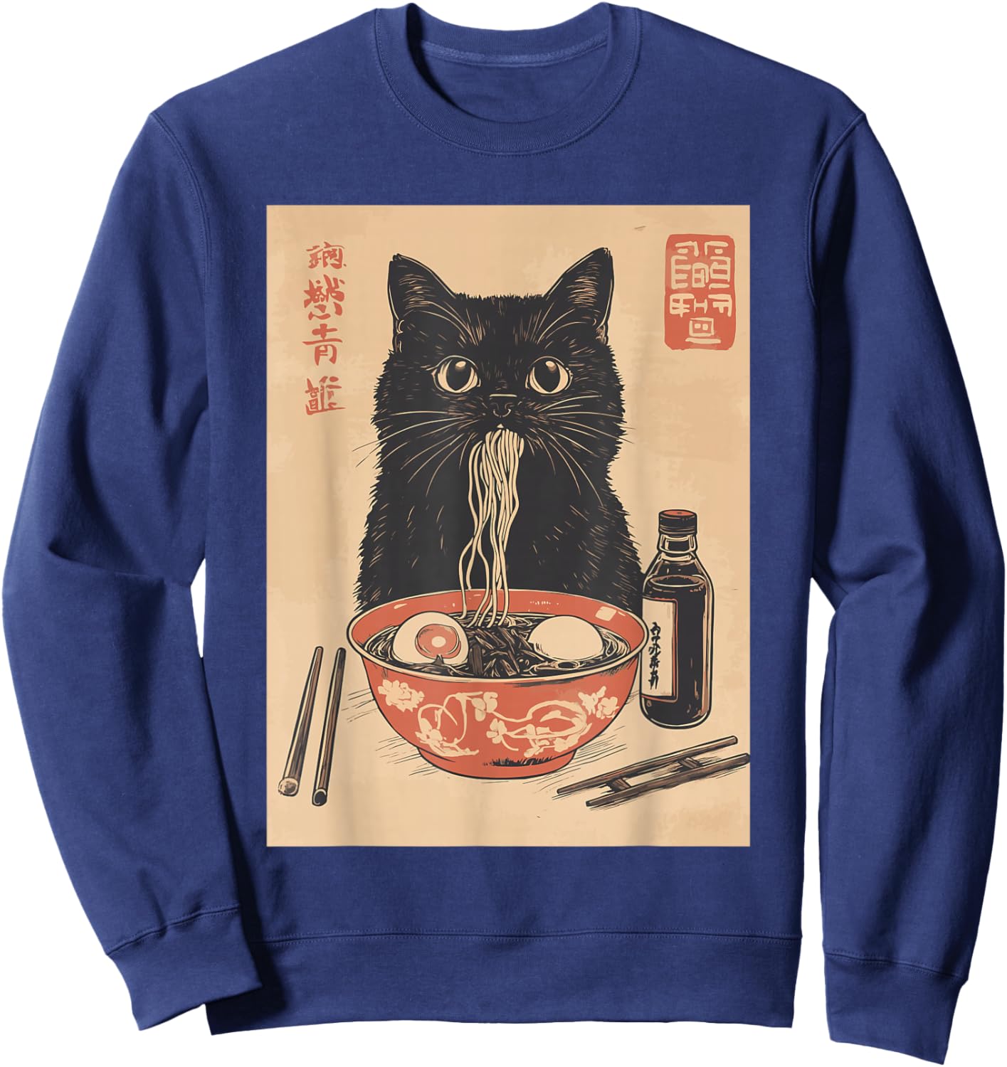 Kawaii Noodles Soup Anime Japanese Ramen Cat Teens Girls Sweatshirt - Sweatshirt | Navy