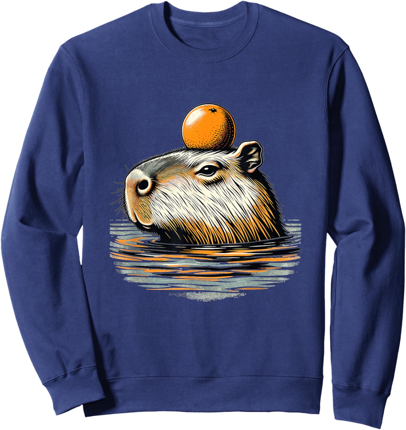Vintage Capybara with Orange on the Head Sweatshirt - Sweatshirt | Navy