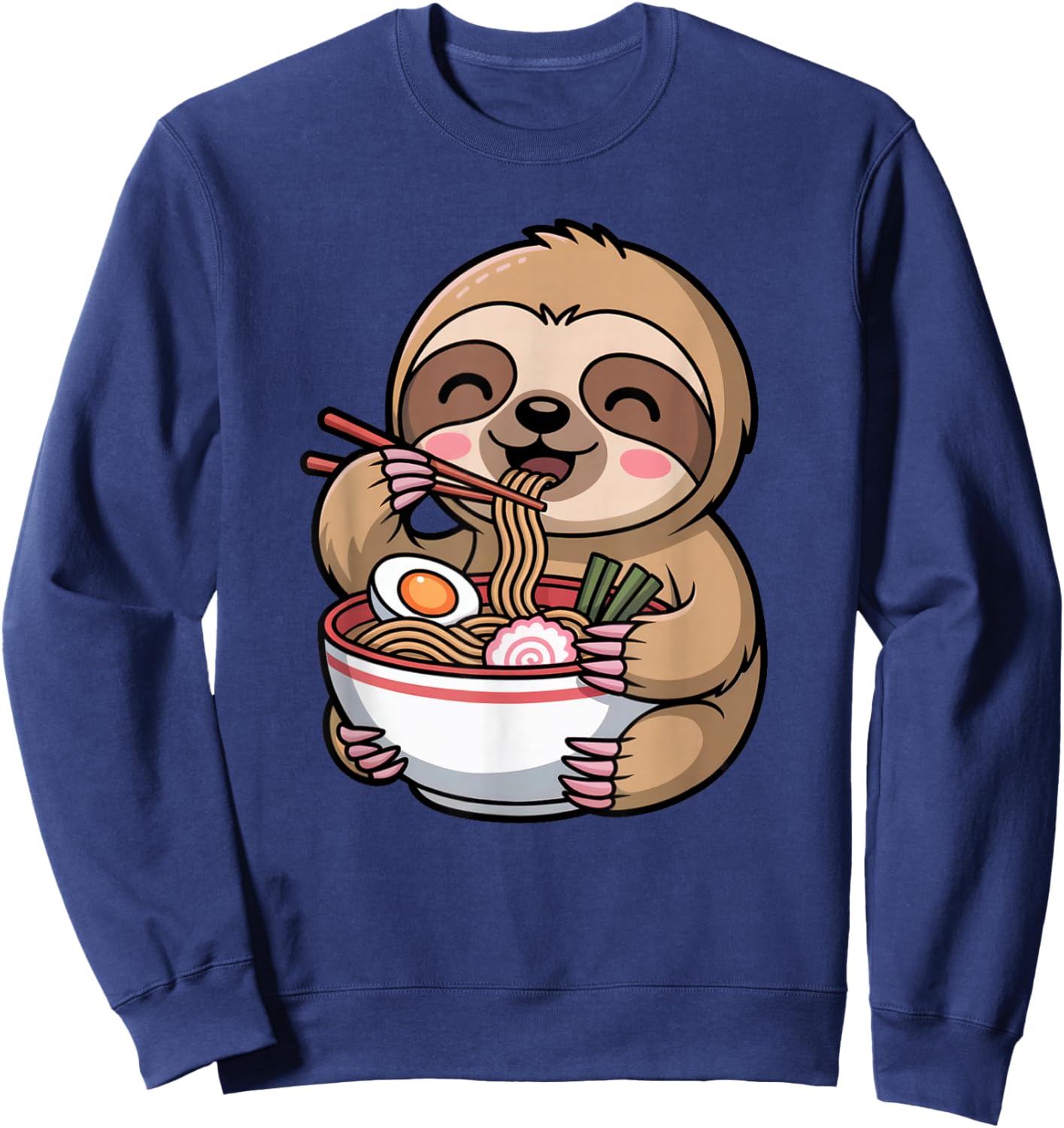 Cute Sloth Eating Ramen Noodles Anime Kawaii Gift Sweatshirt - Sweatshirt | Navy