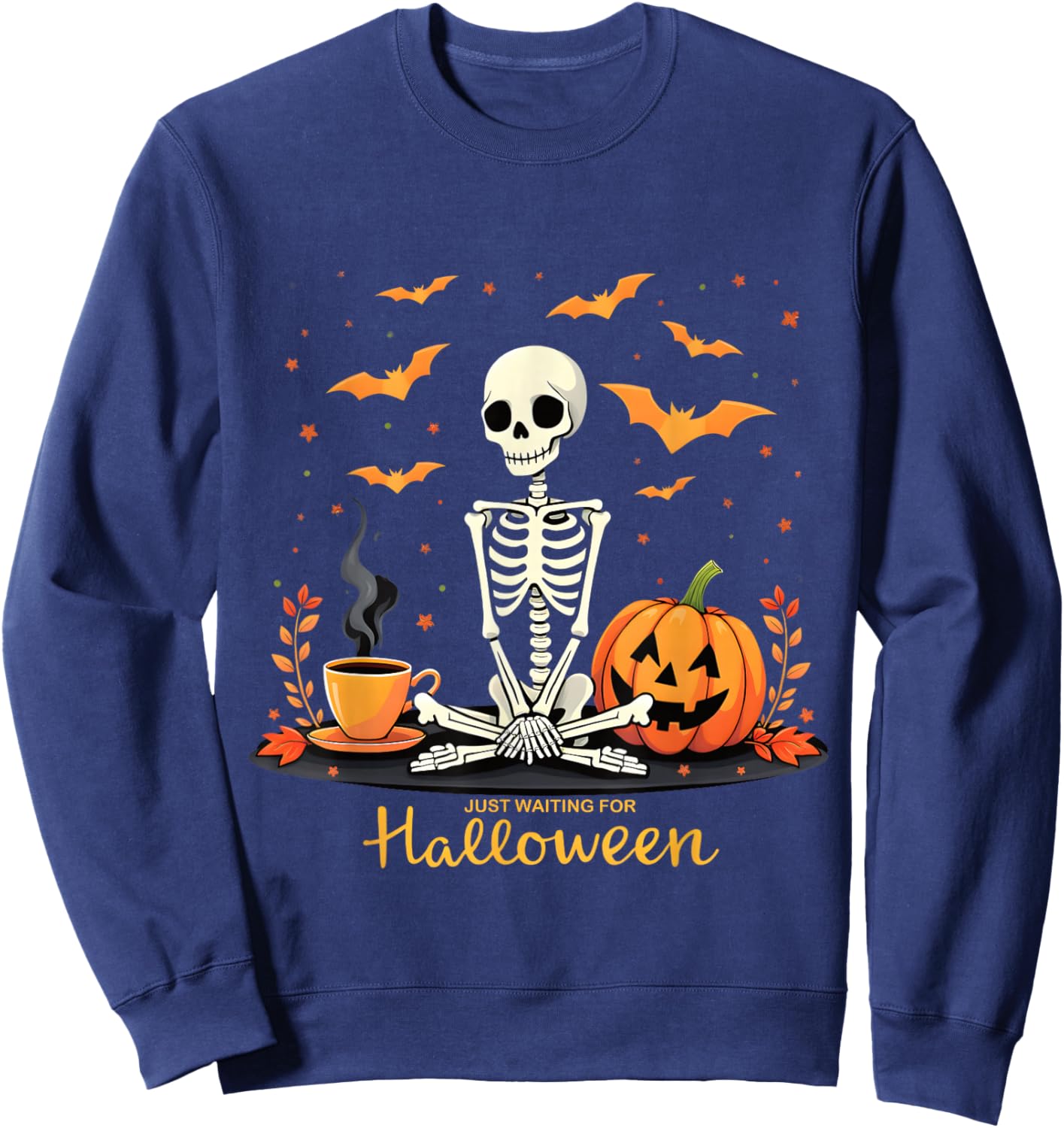 Just Waiting For Halloween Skeleton Fun Sweatshirt - Sweatshirt | Navy