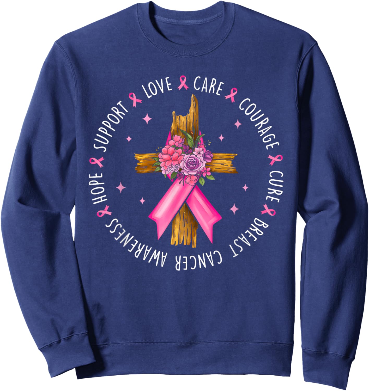 Breast Cancer Support Pink Ribbon Breast Cancer Awareness Sweatshirt - Sweatshirt | Navy