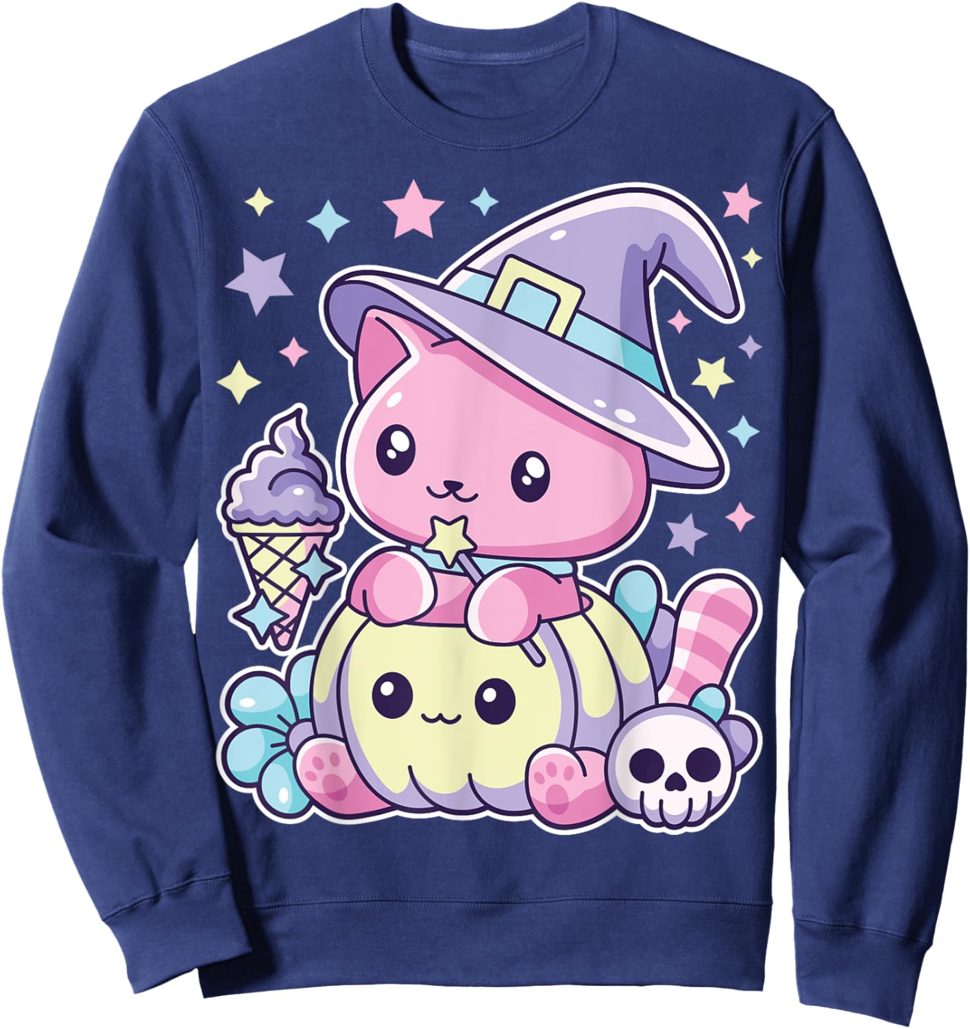Spooky Halloween Kitty Witch Cat Animal Pumpkin Girl Toddler Sweatshirt - Sweatshirt | Navy