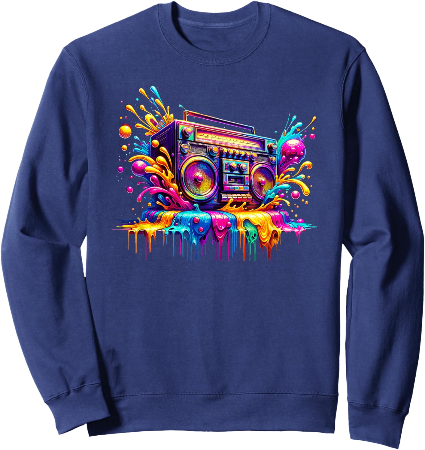 Splash Art Boombox Old School 80s Music Hip Hop Sweatshirt - Sweatshirt | Navy