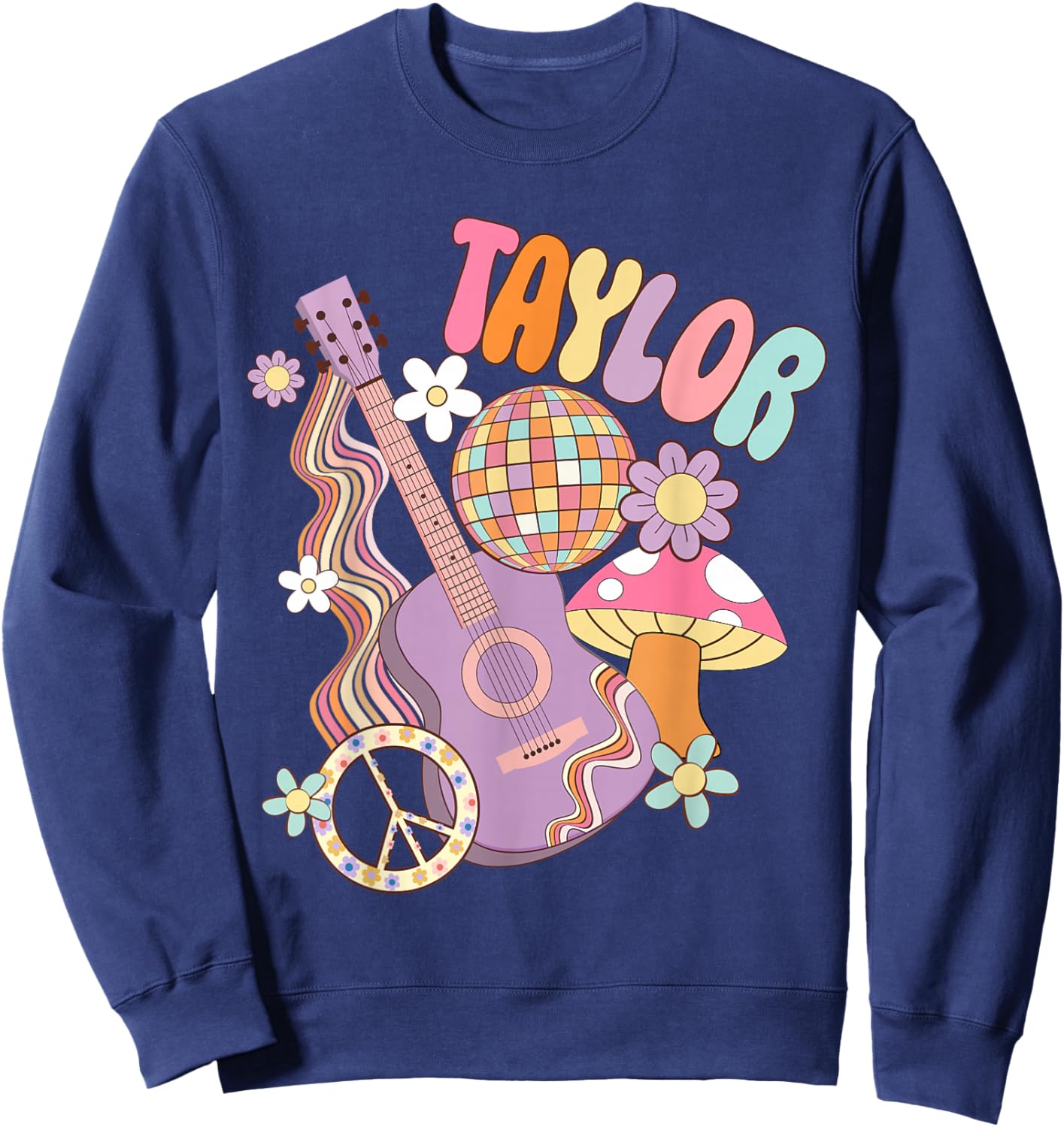 Girl Retro Taylor First Name Personalized Groovy 80's Sweatshirt - Sweatshirt | Navy