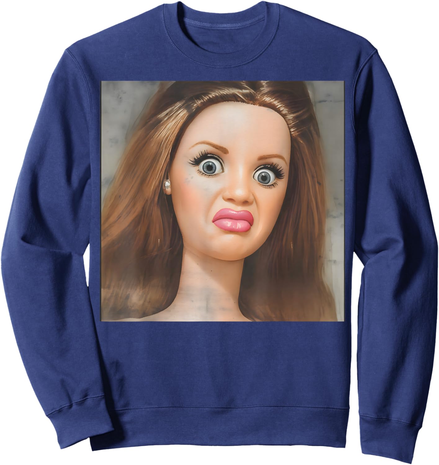 Distressed Doll Face Meme Sweatshirt - Sweatshirt | Navy