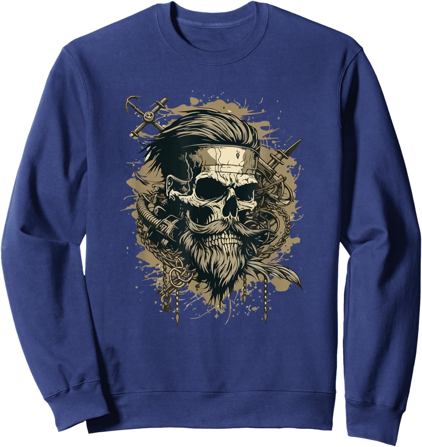 Skull Beard Undercut Pirate Vintage Captain Skeleton Biker Sweatshirt - Sweatshirt | Navy