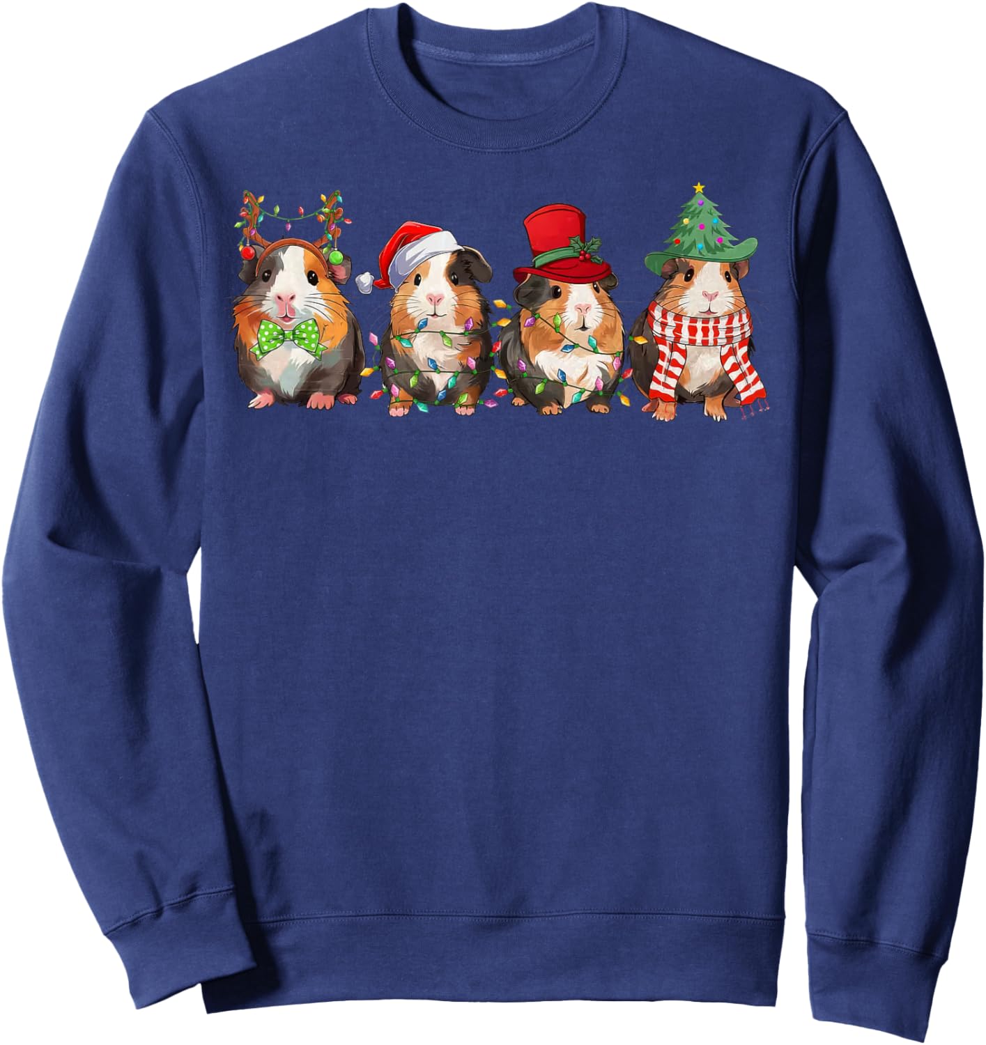 Merry Pigmas Cute Santa Guinea Pig Squad Christmas Lights Sweatshirt - Sweatshirt | Navy