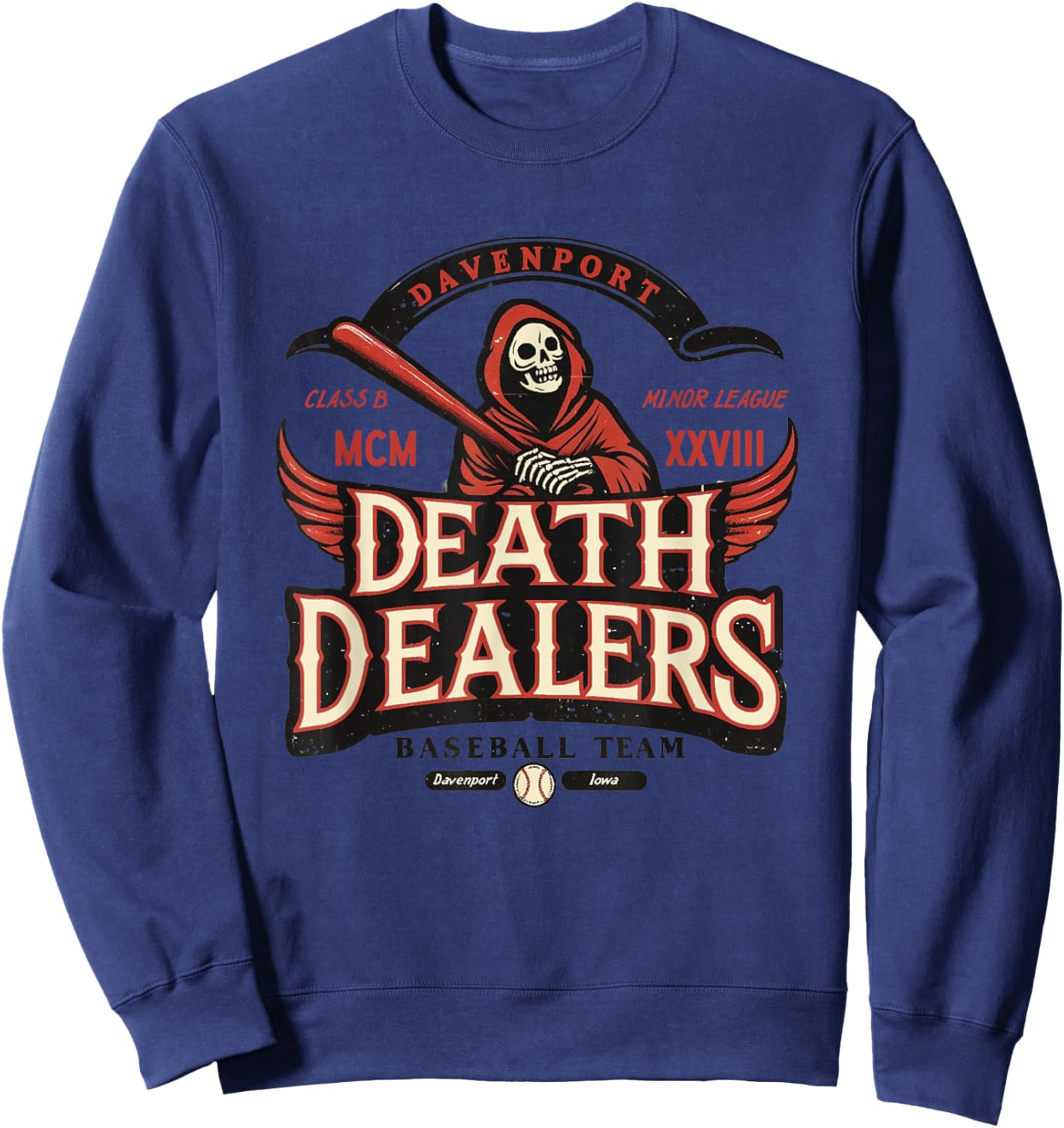 Davenport Death Dealers Retro Minor League Baseball Team Sweatshirt - Sweatshirt | Navy