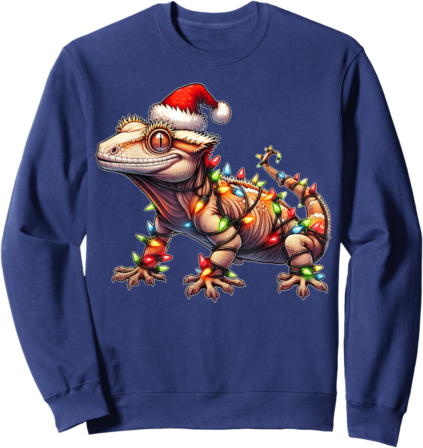 Crested Gecko Lizard Christmas Xmas - -Adult, Black, Small, Short Sleeve Sweatshirt - Sweatshirt | Navy