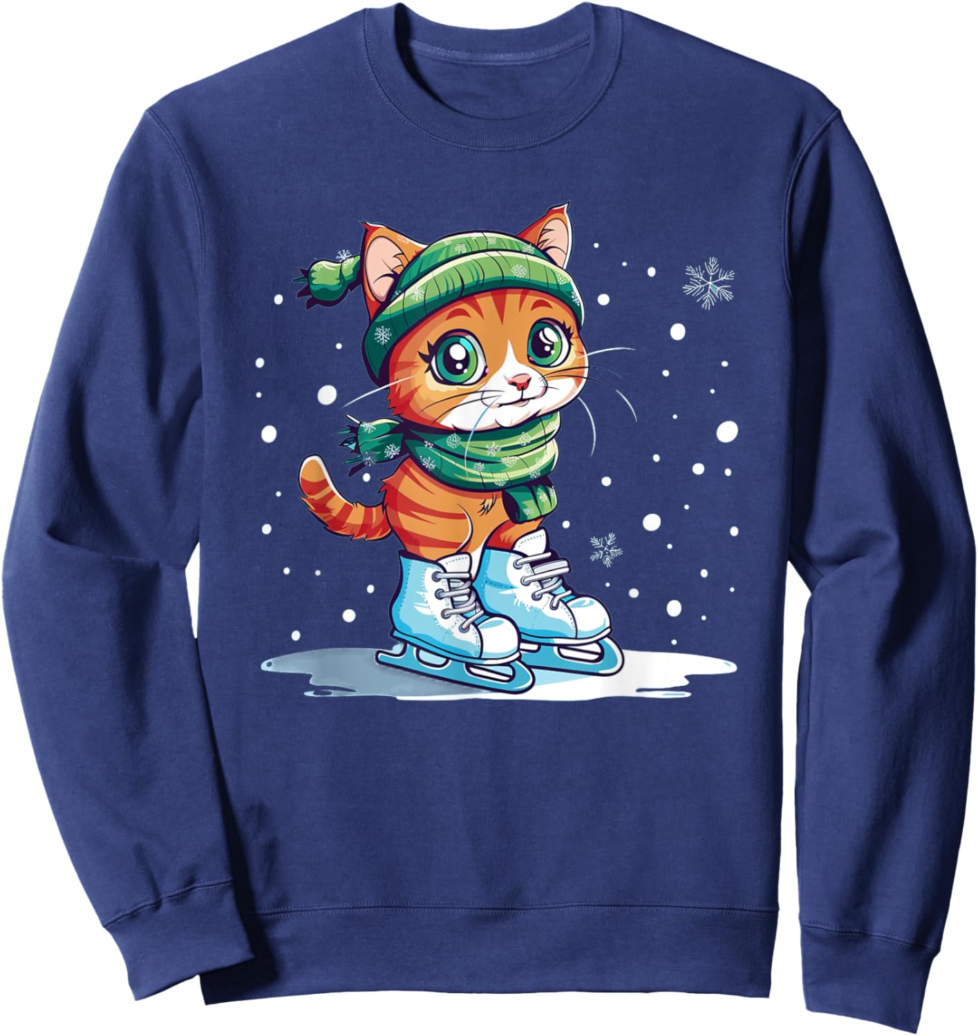 Cute Cat with Ice skating Shoes Men Women Kids Sweatshirt - Sweatshirt | Navy