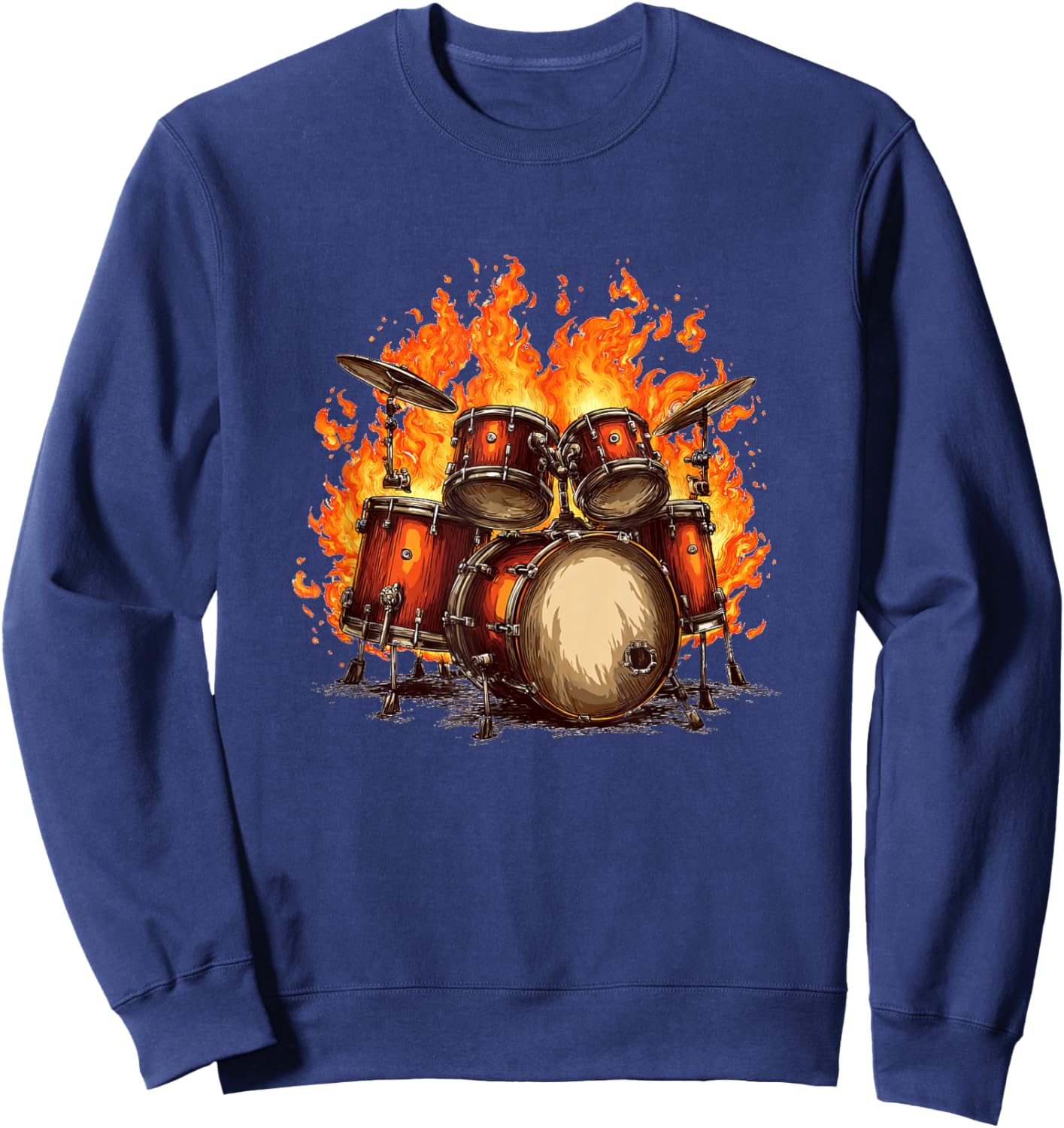 Awesome Burning Rock Drums Costume for Drummer and Flames Sweatshirt - Sweatshirt | Navy