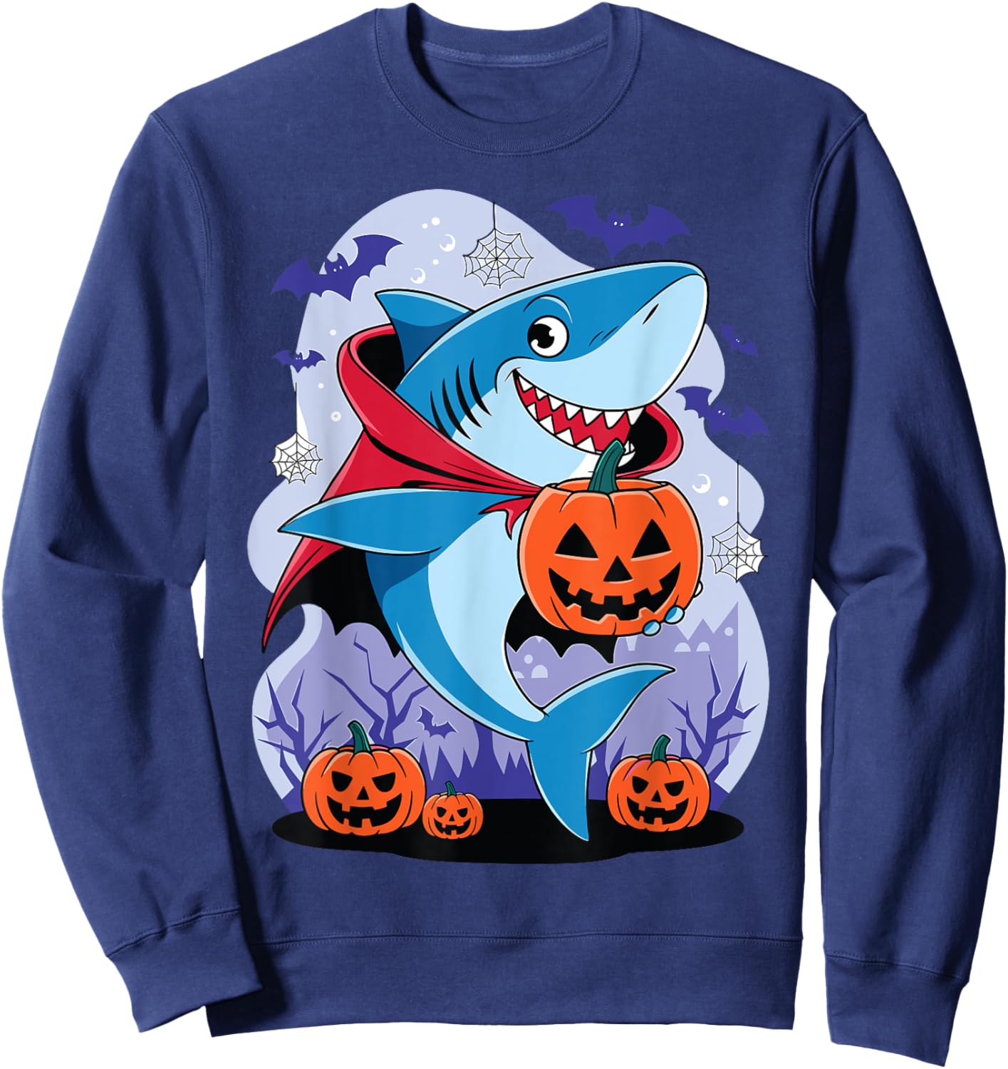 Shark Halloween Shark Pumpkin Shark Costume Halloween Funny Sweatshirt - Sweatshirt | Navy