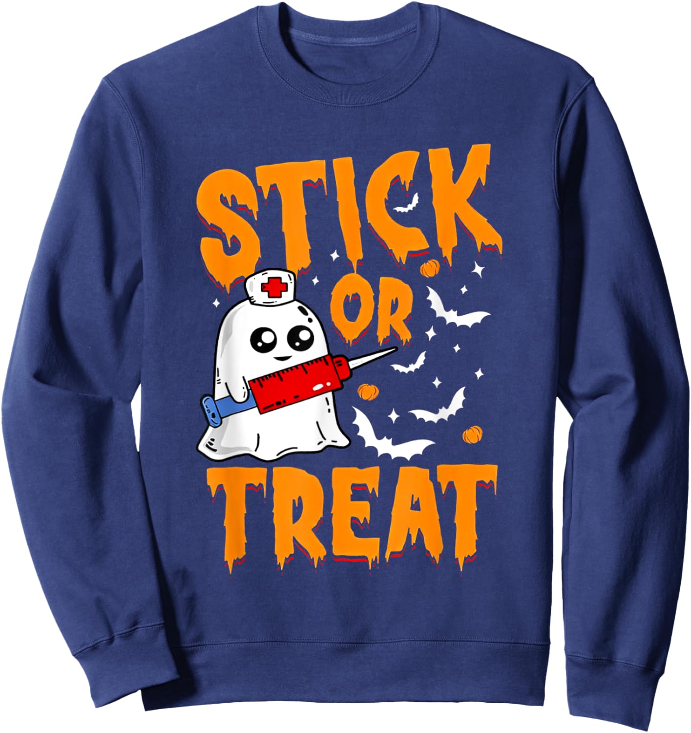 Stick or Treat Nurse Funny Halloween Sweatshirt - Sweatshirt | Navy