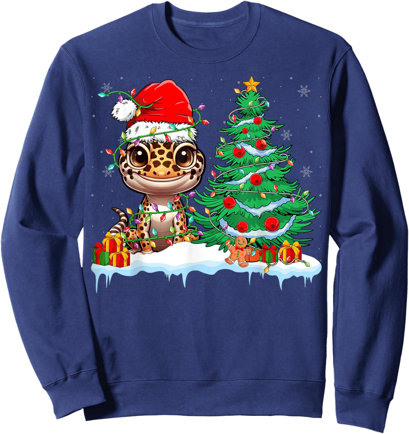 Leopard Gecko - Funny Gecko Wearing Santa Hat Christmas Sweatshirt - Sweatshirt | Navy