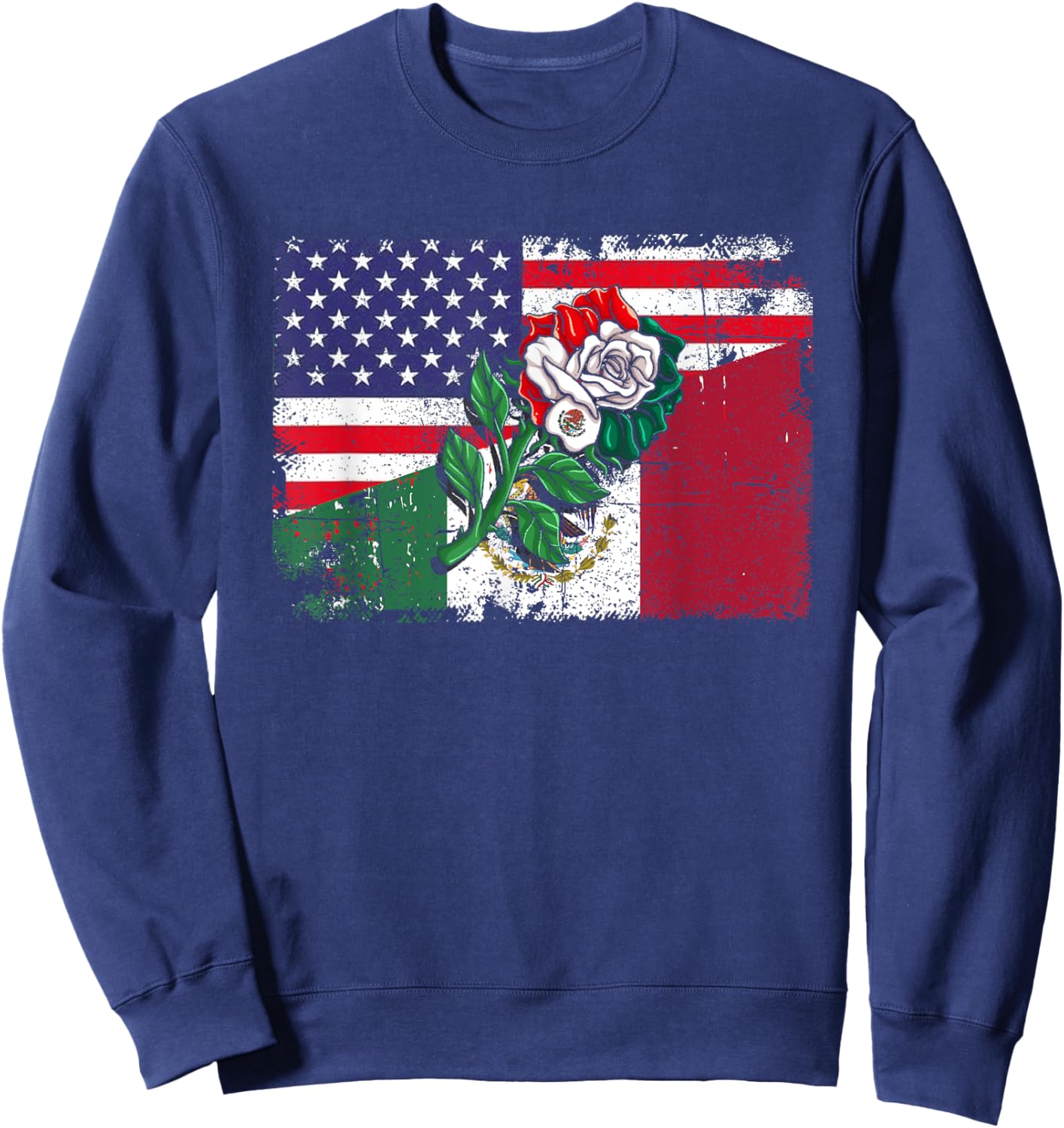 Mexico US Flag Mexican Flag American Flag Rose Kids Men Sweatshirt - Sweatshirt | Navy