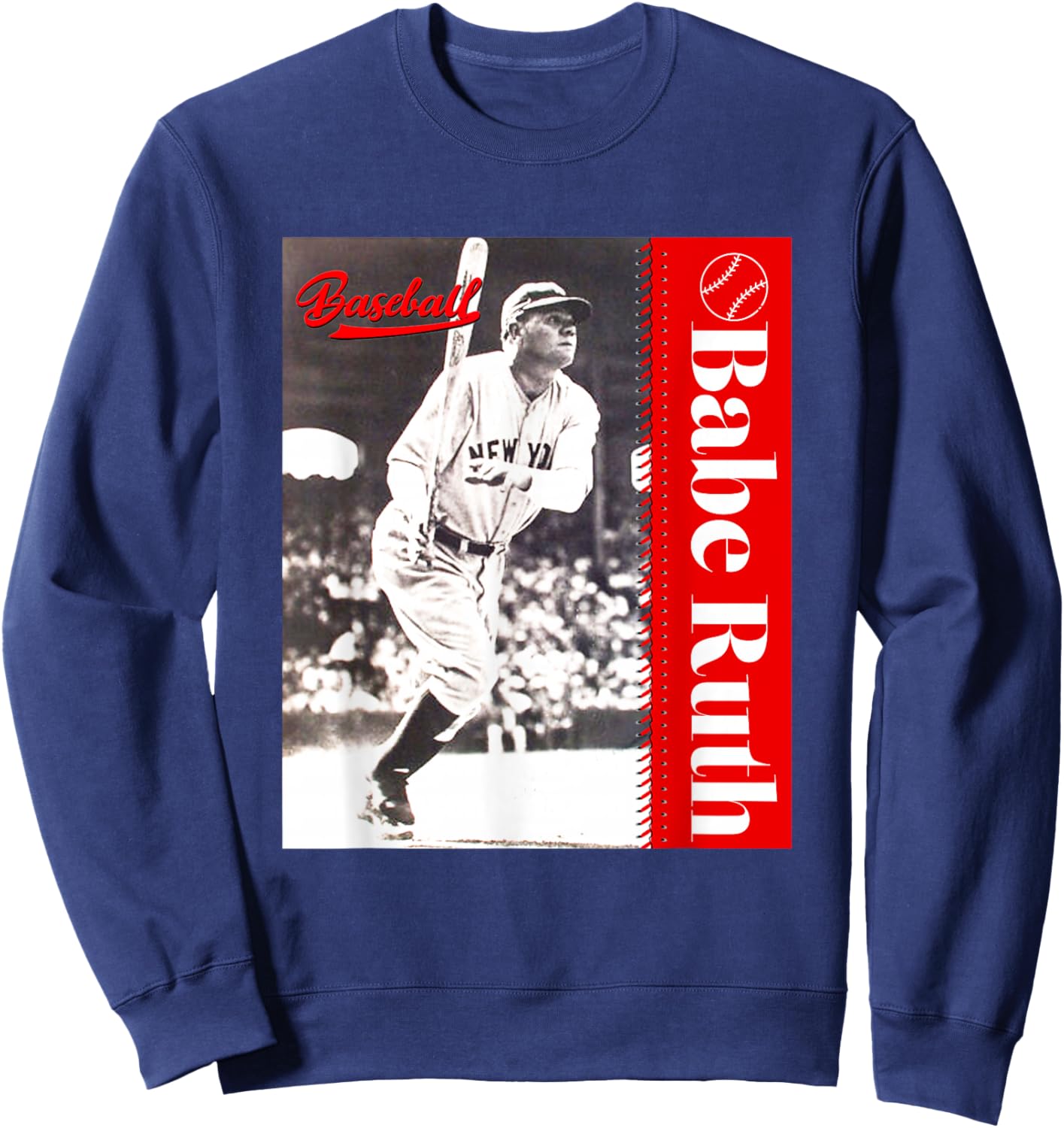 Great Moment Store -Adult Baseball , Black, Small, Short Sleeve, Classic Fit, , Baseball Player Pattern Sweatshirt - Sweatshirt | Navy