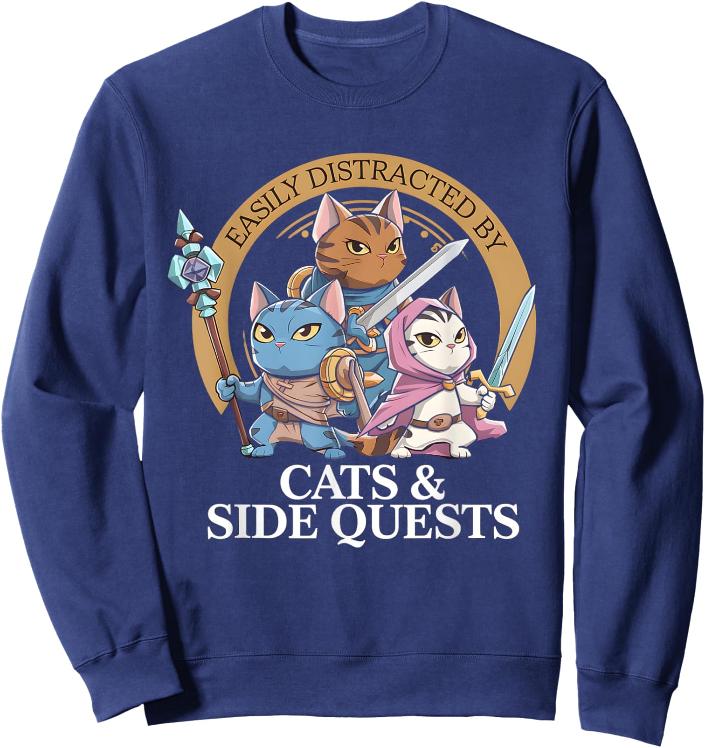 Funny Distracted RPG Gamer Cat Side Quest Moments Sweatshirt - Sweatshirt | Navy