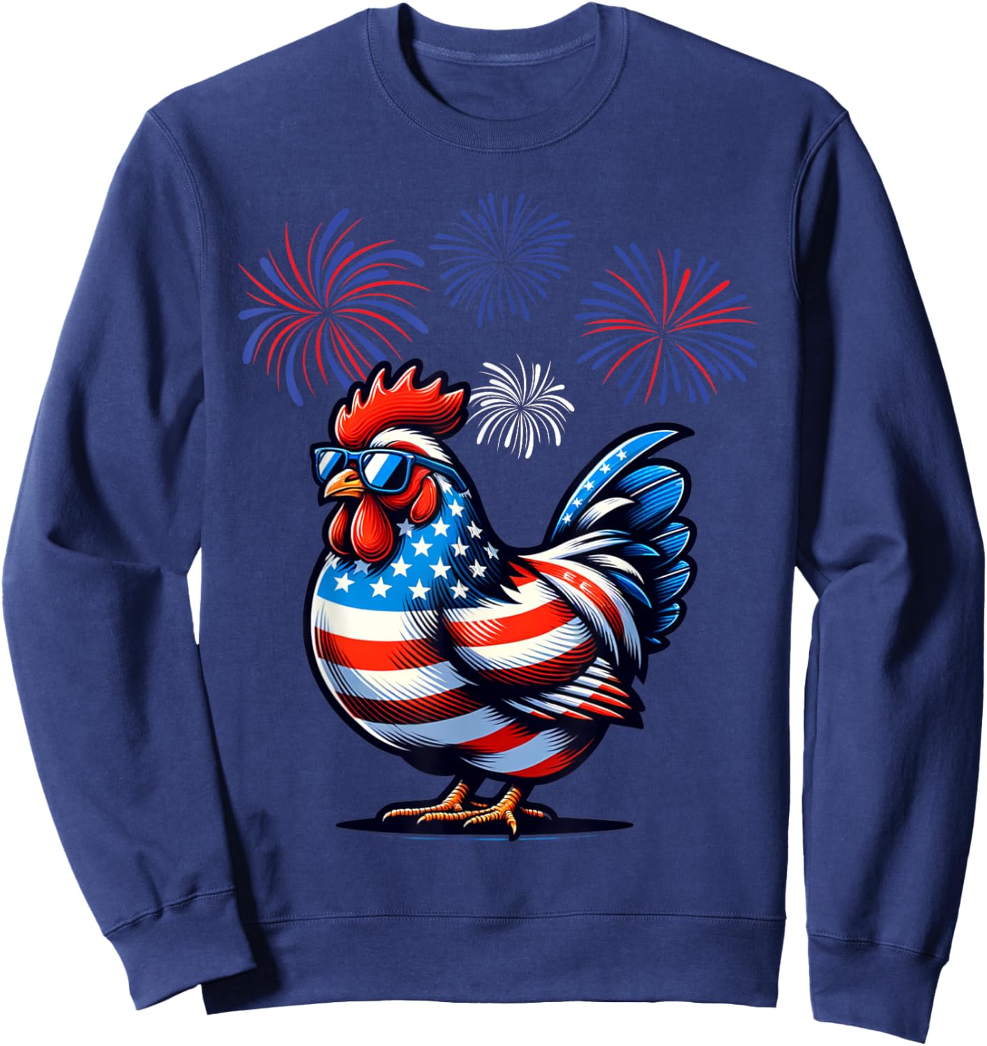 Red White Blue Chicken Farm Animal Patriotic 4th Of July Sweatshirt - Sweatshirt | Navy