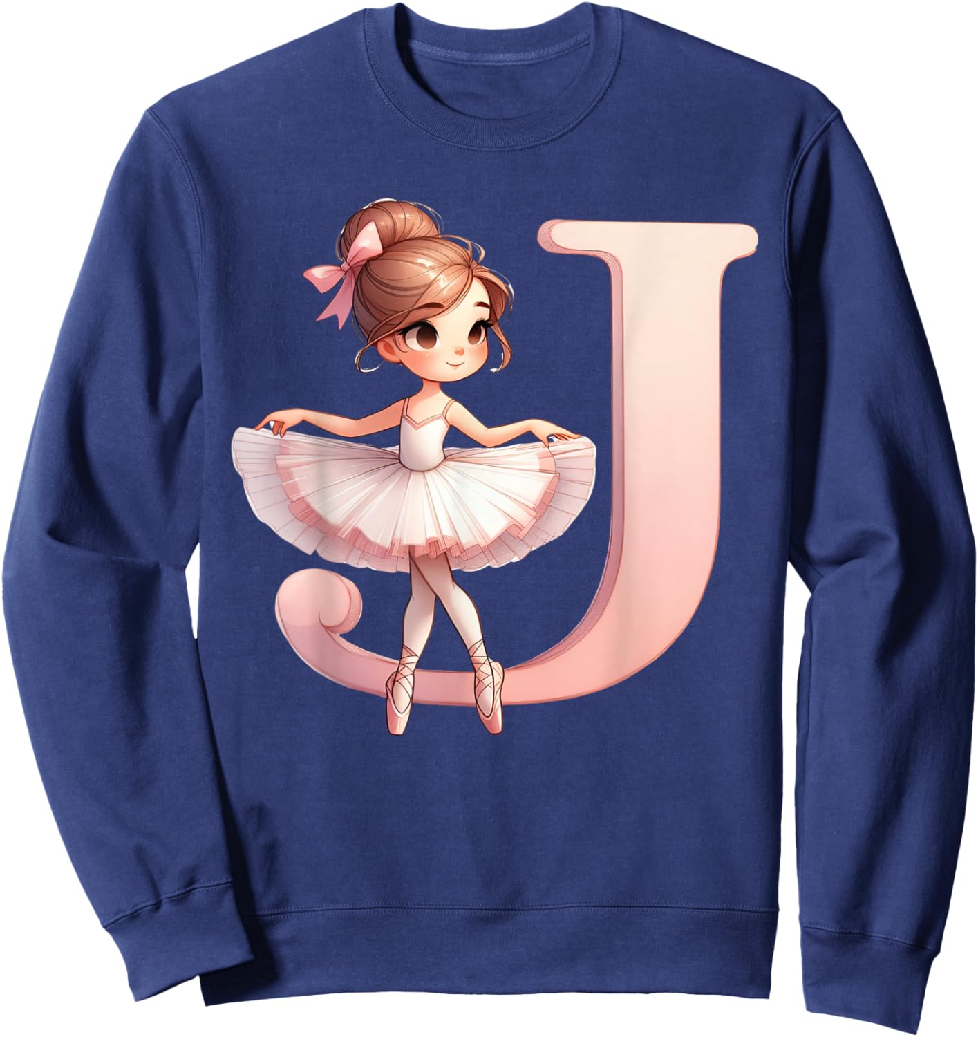 Ballerina Girl Dancing Name First Letter J Girly Tutu Ballet Sweatshirt - Sweatshirt | Navy