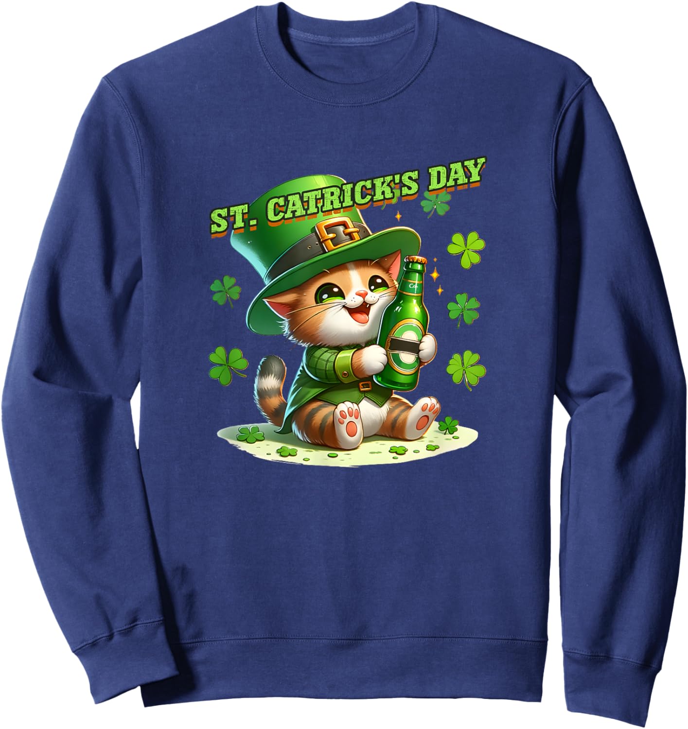 St. Patricks Day Irish Green St. Catricks Day Cats Shamrock Sweatshirt - Sweatshirt | Navy