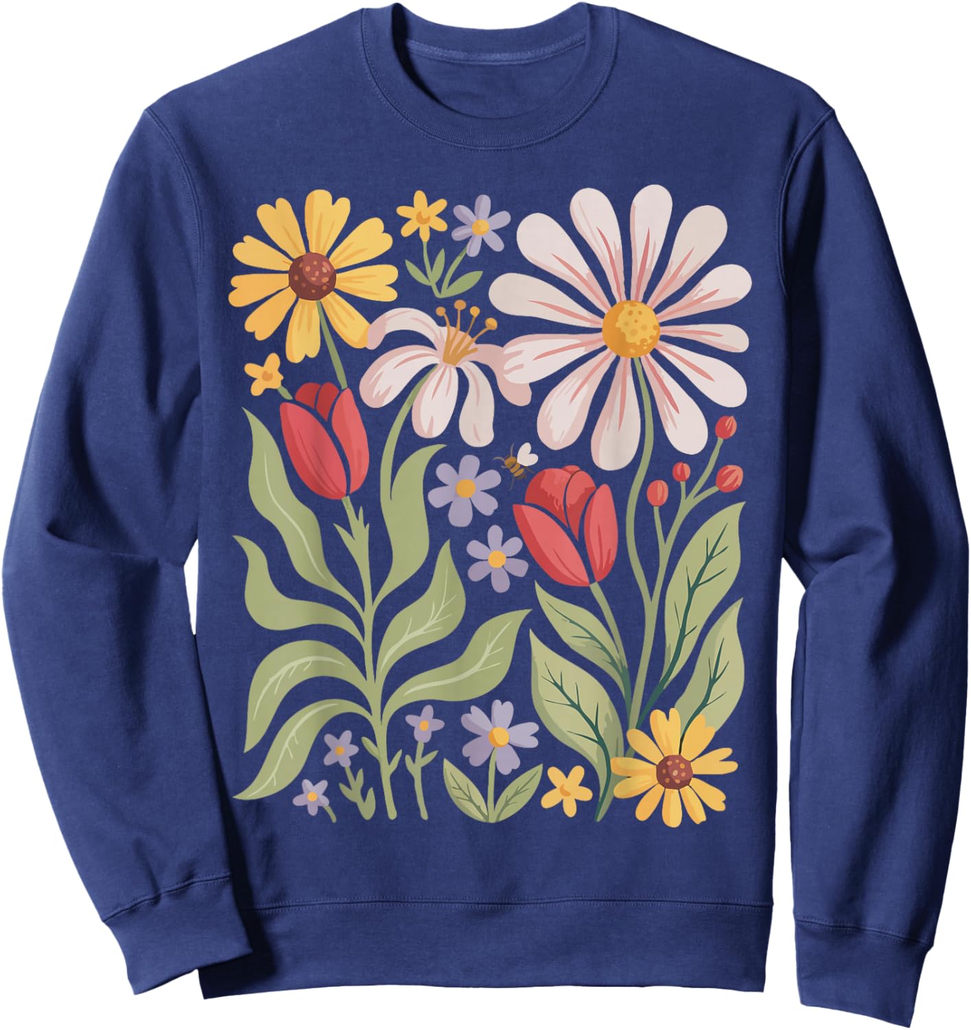 Retro Wildflowers Flowers Pattern Summer Spring Boho Vintage Sweatshirt - Sweatshirt | Navy