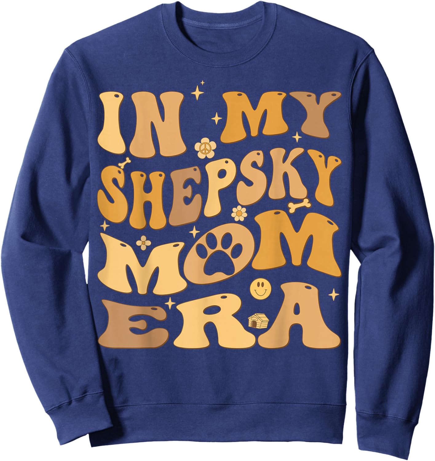 In My Shepsky Mom Era Groovy Gerberian Shepsky Dog Sweatshirt - Sweatshirt | Navy