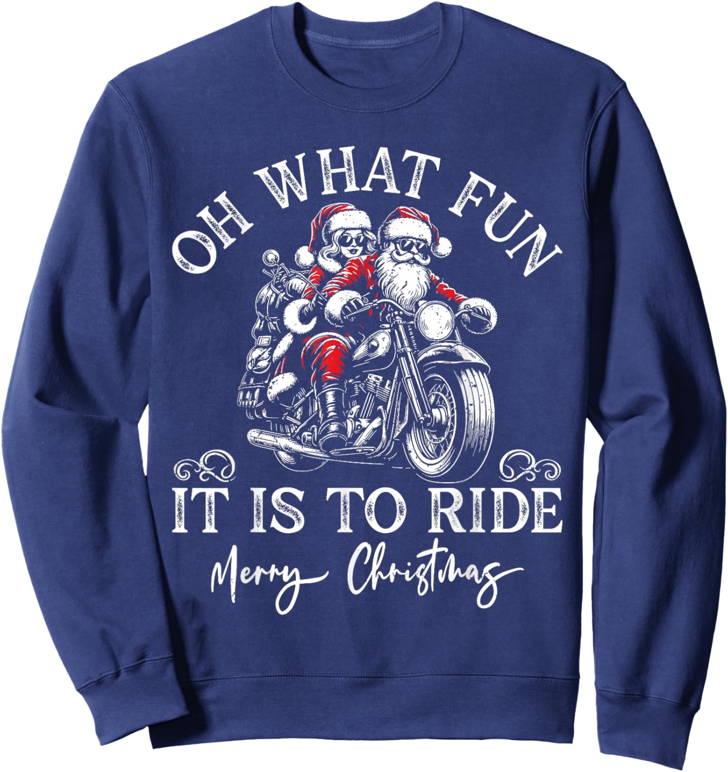 Santa & Mrs. Claus Motorcycle Ride Vintage Christmas Xmas Sweatshirt - Sweatshirt | Navy