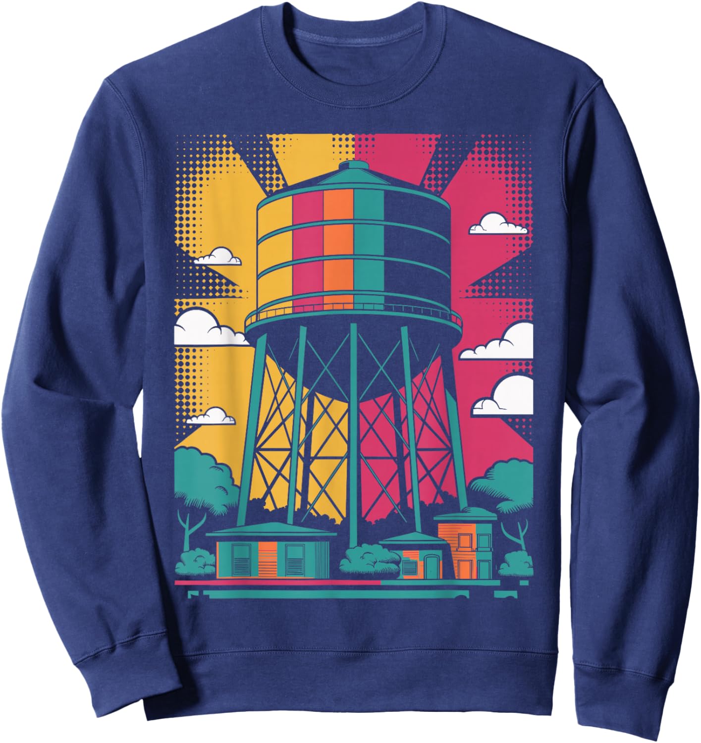 Pop Art Water Tower Urban Landscape Design Sweatshirt - Sweatshirt | Navy