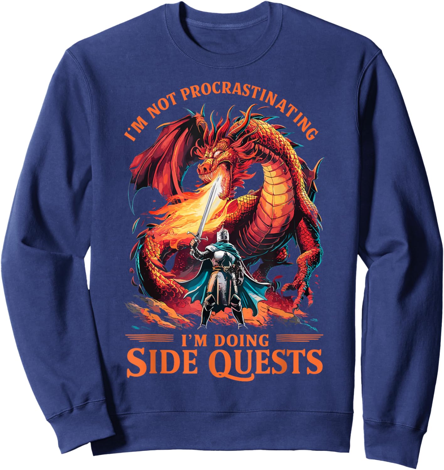 Im Not Procrastinating Its A Side Quest Gamer Gift - Kids RPG Gamer - Black - Small - Short Sleeve - - Fantasy Dragon Graphic Sweatshirt - Sweatshirt | Navy