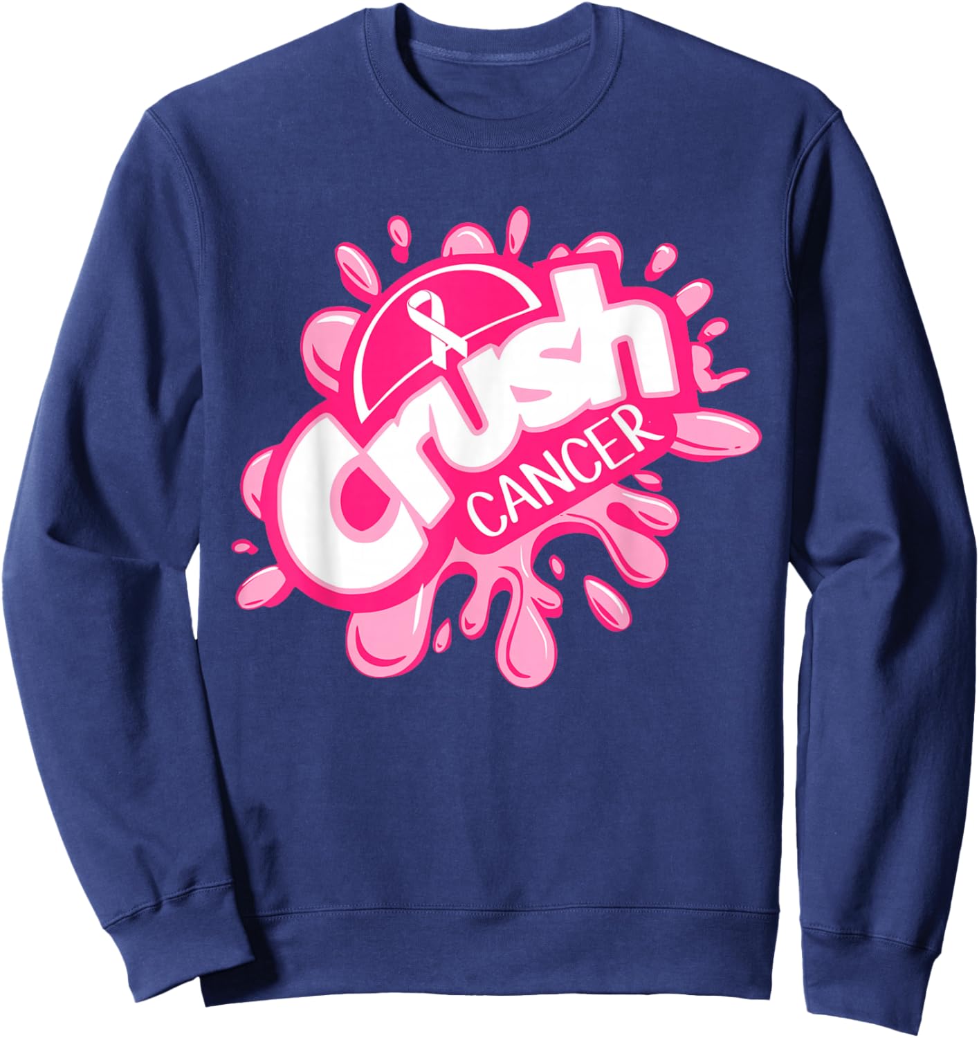 Crush Cancer Pinktober Ribbon Breast Cancer Awareness Sweatshirt - Sweatshirt | Navy