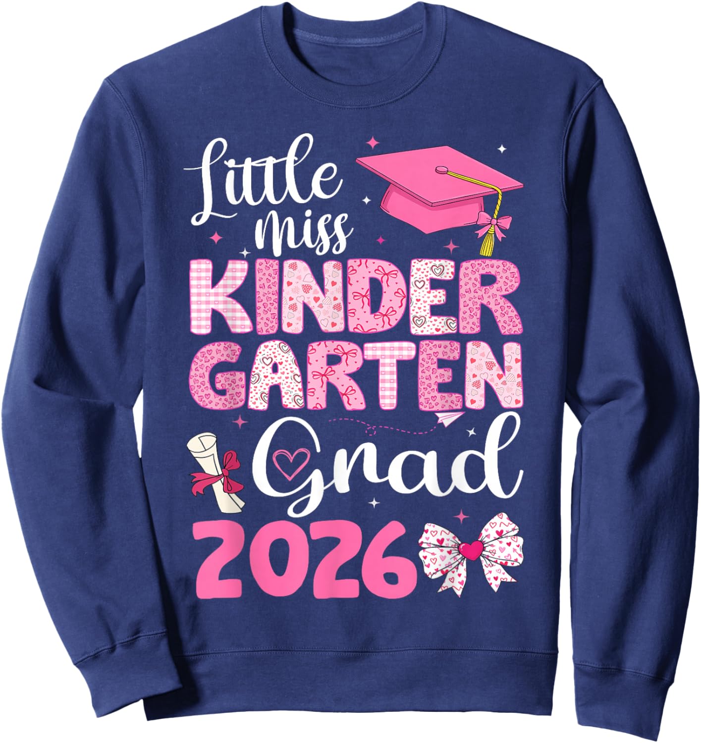 Little Miss Kindergarten Grad 2026 Coquette Graduation Girls Sweatshirt - Sweatshirt | Navy