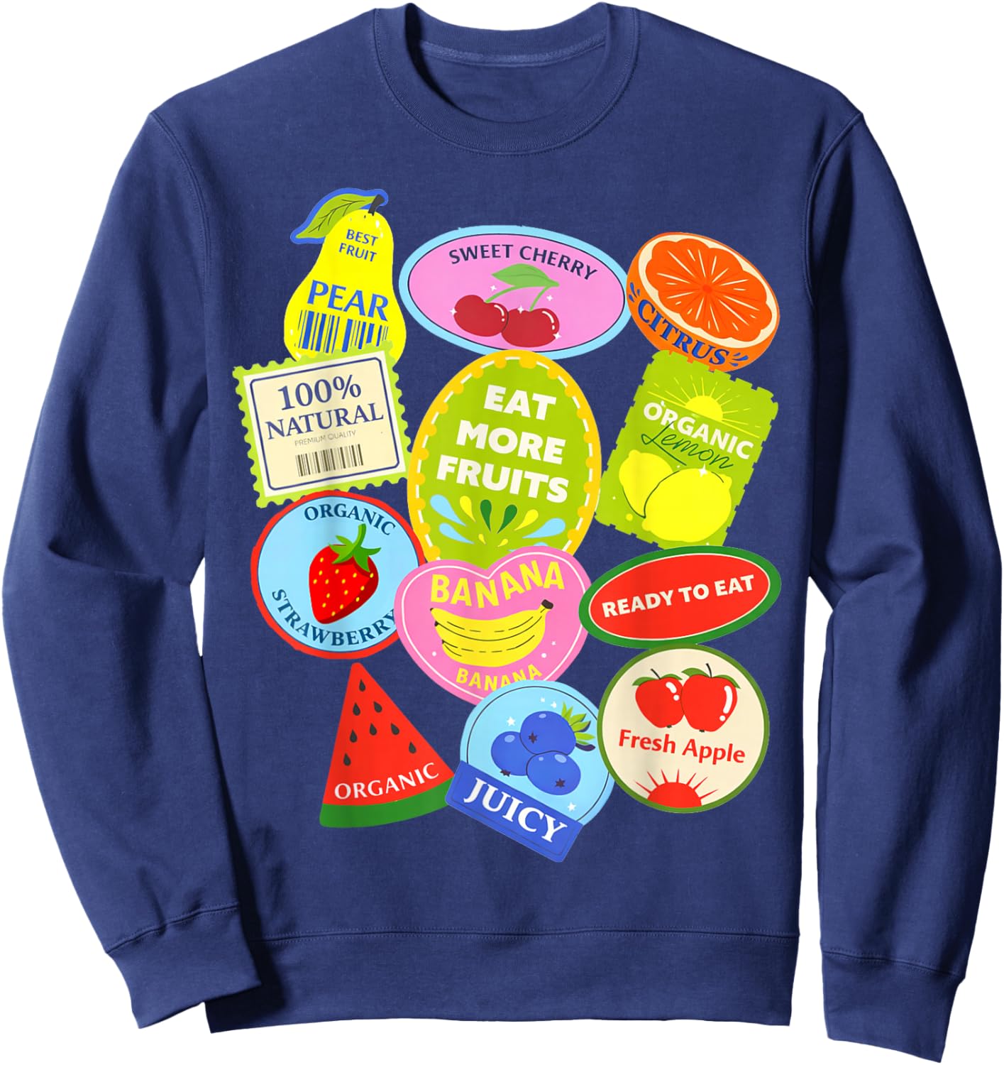 Fruit Stickers Sweet Summer Eat More Fruits Funny Sweatshirt - Sweatshirt | Navy