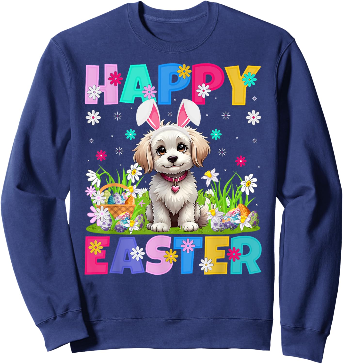 Maltipoo Dog Happy Easter Egg Hunt Bunny Ear Maltipoo Easter Sweatshirt - Sweatshirt | Navy
