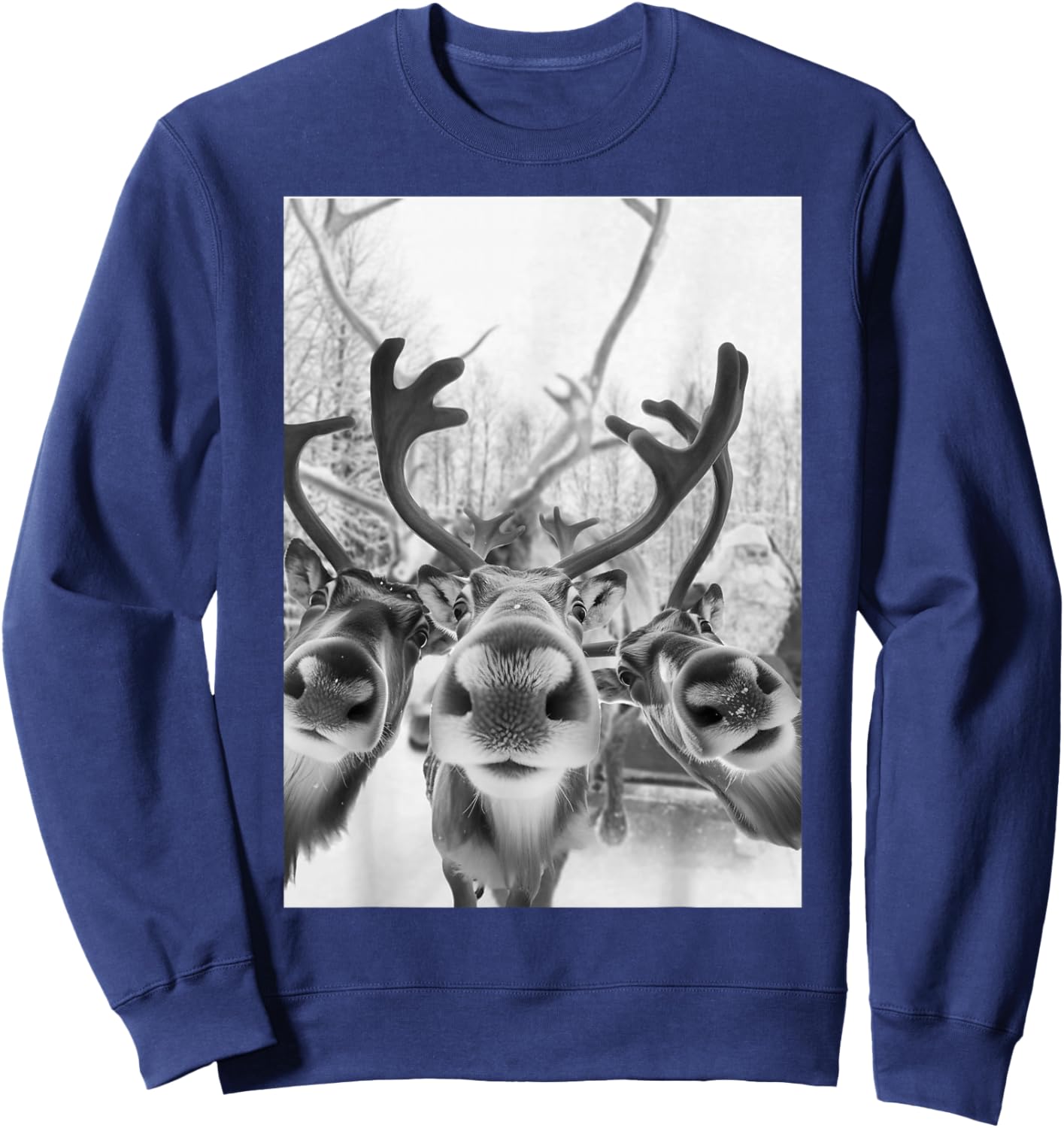 Funny Reindeer Selfie With Santa Christmas Sweatshirt - Sweatshirt | Navy