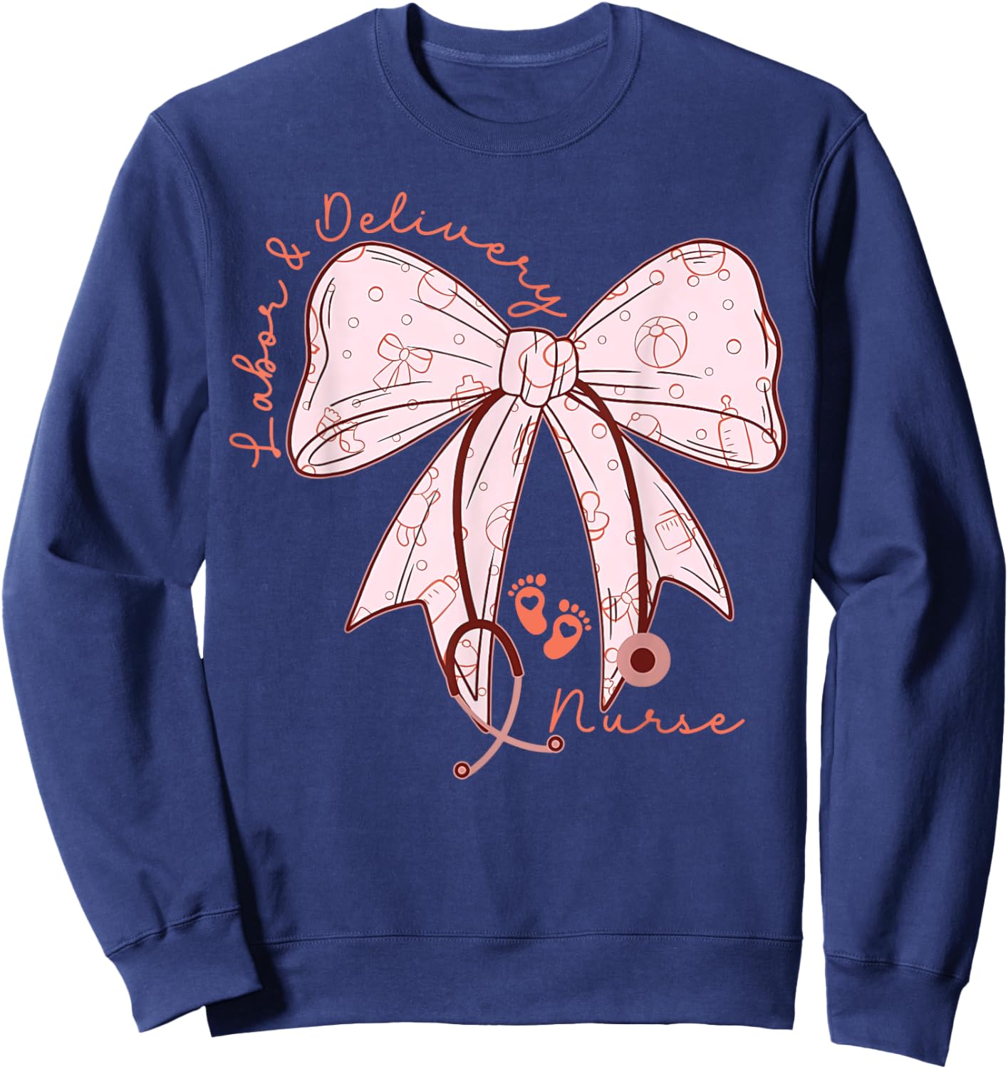 Cute Coquette Bow Labor and Delivery Unit Baby Ob RN Nurse Sweatshirt - Sweatshirt | Navy