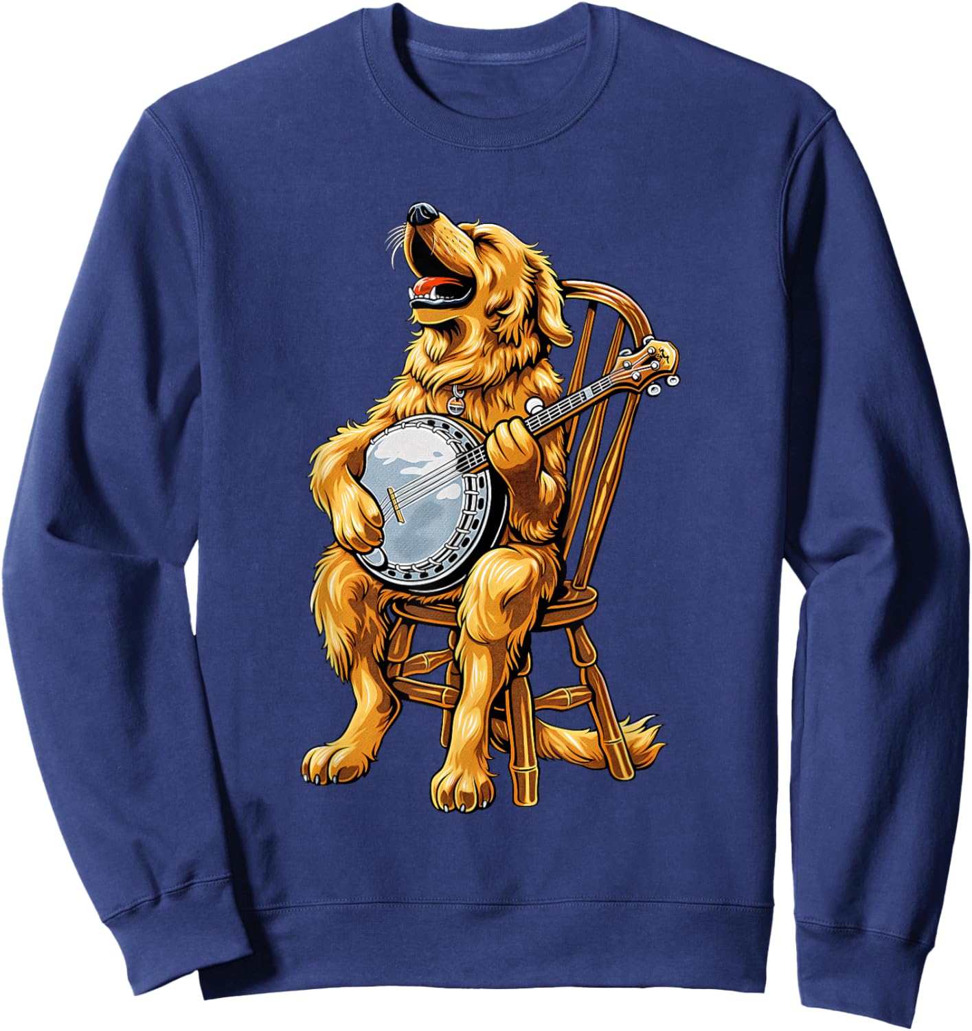 Golden Retriever Dog Bluegrass Banjo Player Sweatshirt - Sweatshirt | Navy