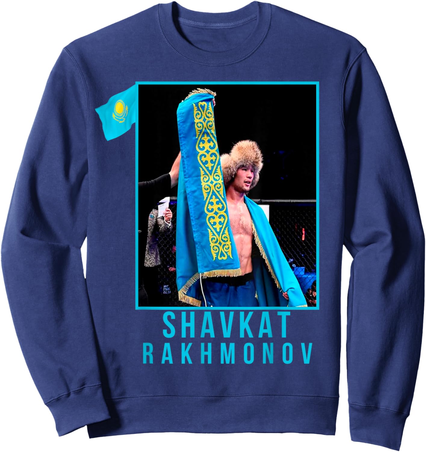 Shavkat Nomad Rakhmonov Champion Mma Kazakhstan Flag Sweatshirt - Sweatshirt | Navy