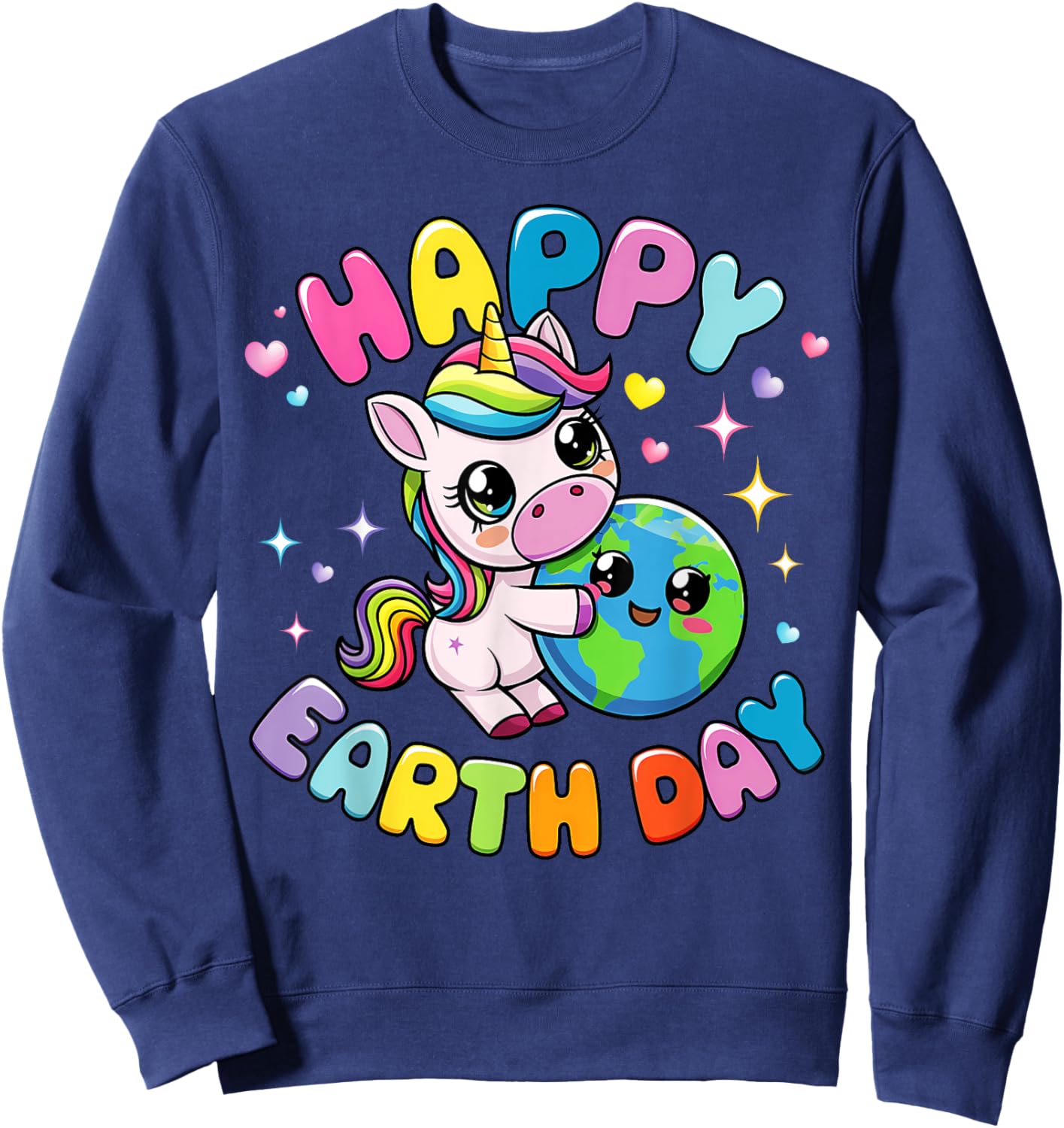 Happy Earth Day Unicorn Earth Day 2025 Kids Toddler Girl Sweatshirt - Sweatshirt | Navy