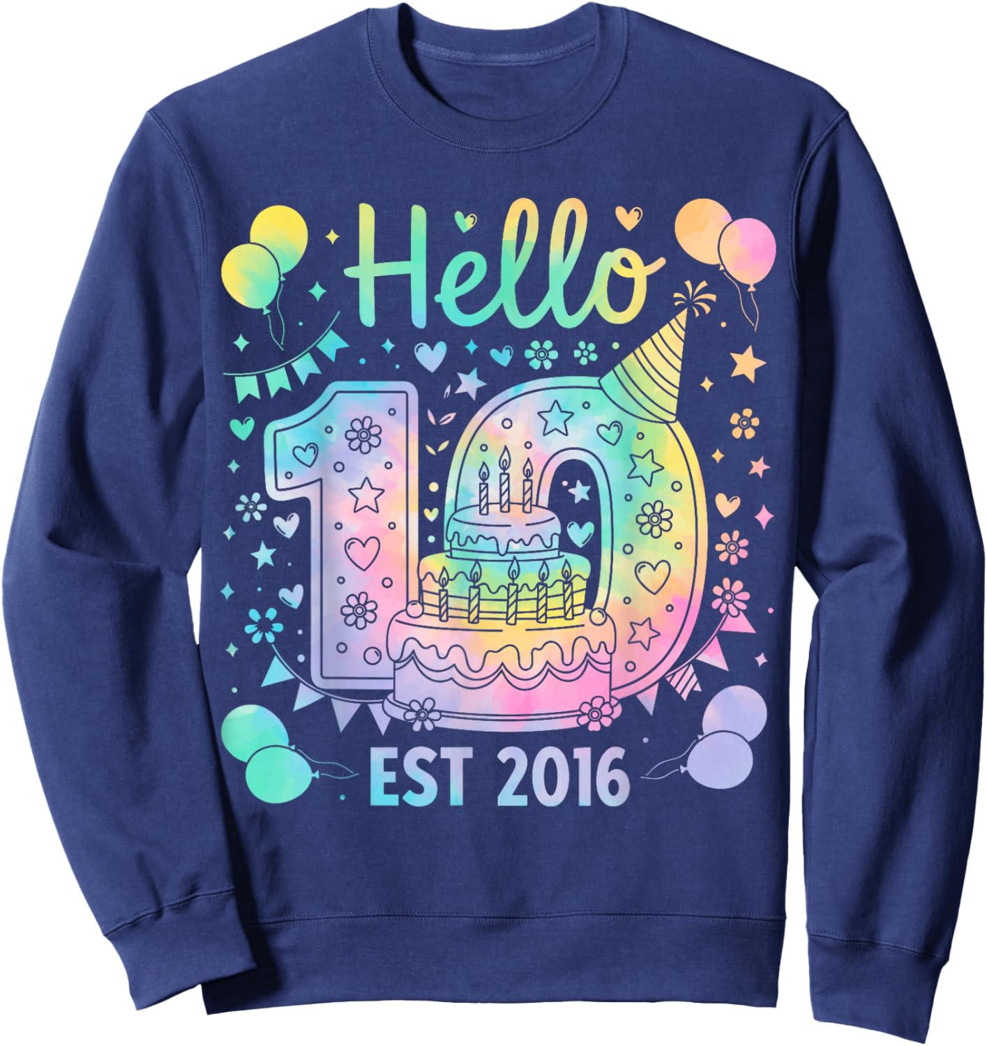 Hello Ten EST 2016 10th Birthday Boys Girls 10 Years Tie Dye Sweatshirt - Sweatshirt | Navy