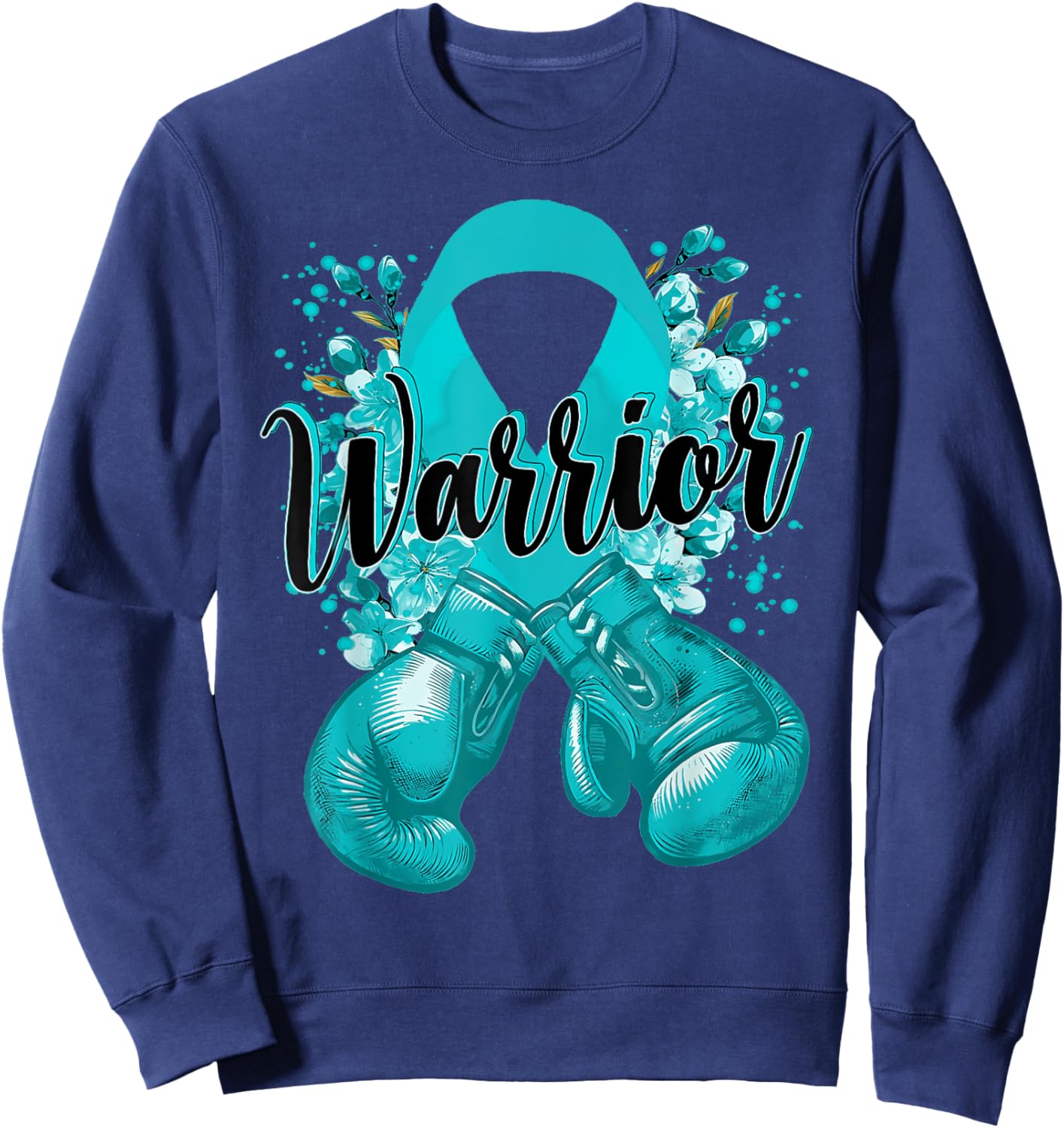 Warrior Boxing Gloves Teal Ribbon Cervical Cancer Awareness Sweatshirt - Sweatshirt | Navy