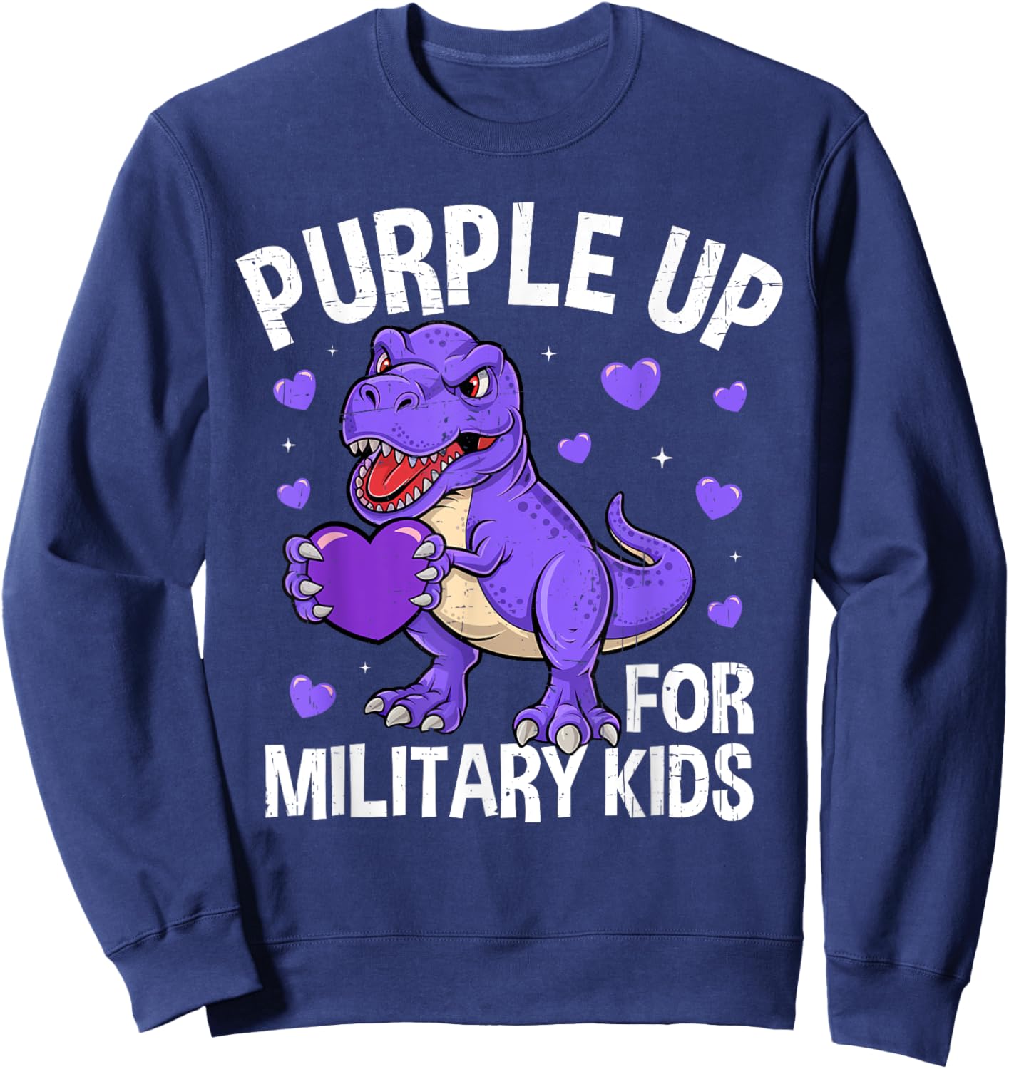 Purple Up For Military Kids Military Child Month Dinosaur Sweatshirt - Sweatshirt | Navy