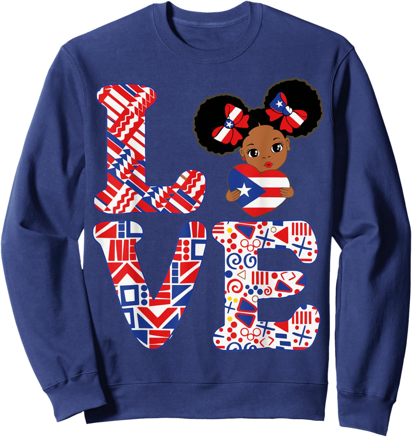 Love Puerto Rican Princess Girl Flag Hispanic Heritage Month Sweatshirt - Sweatshirt | Navy