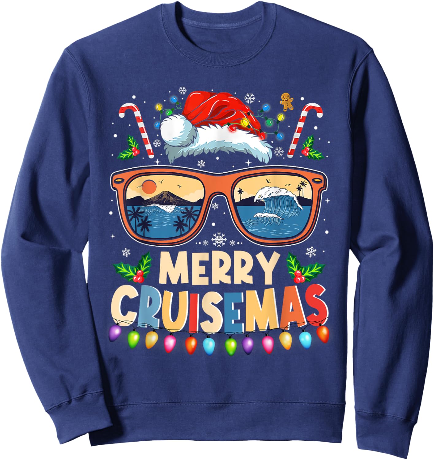 Merry Cruisemas 2025 Funny Christmas Santa Reindeer Cruise Sweatshirt - Sweatshirt | Navy