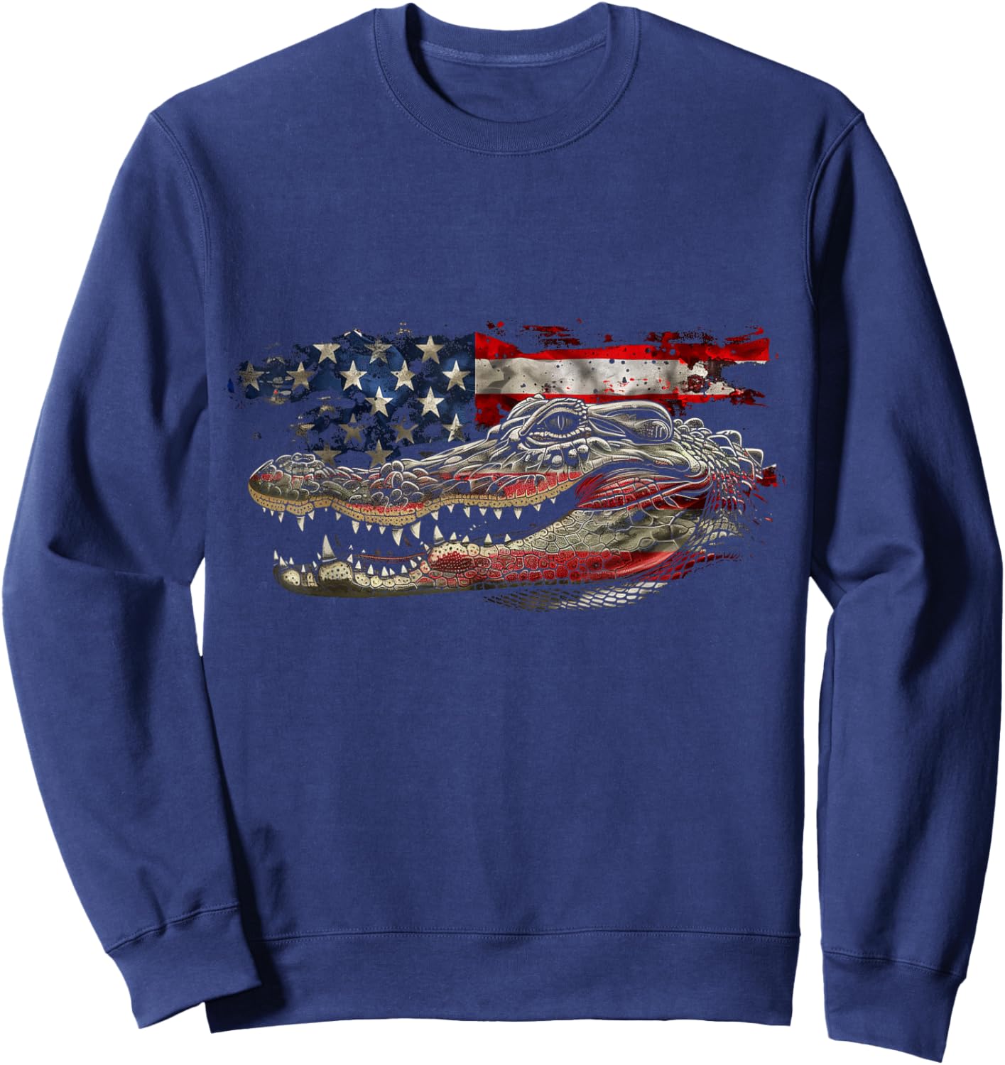 Alligator American Flag Gator Hunter Reptile Patriotic Sweatshirt - Sweatshirt | Navy