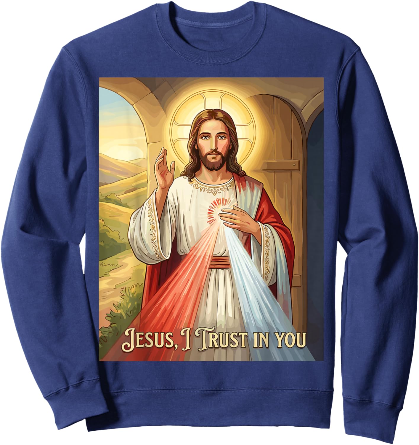 Divine Mercy Image Jesus I Trust in You Catholic Prayer Sweatshirt - Sweatshirt | Navy